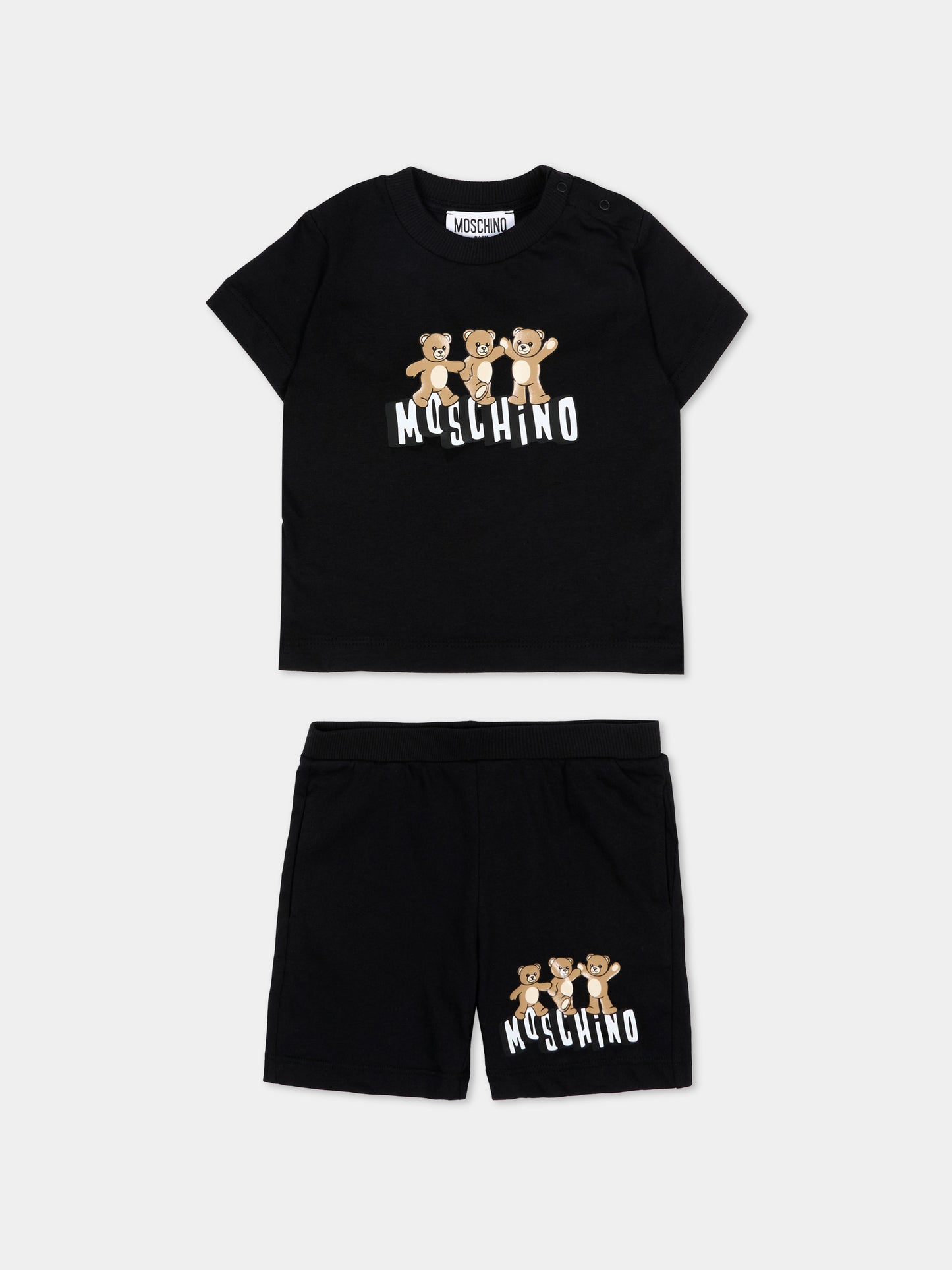 Completo sportivo nero per neonato con Teddy Bear,Moschino Kids,MXG00M LAA17 60100
