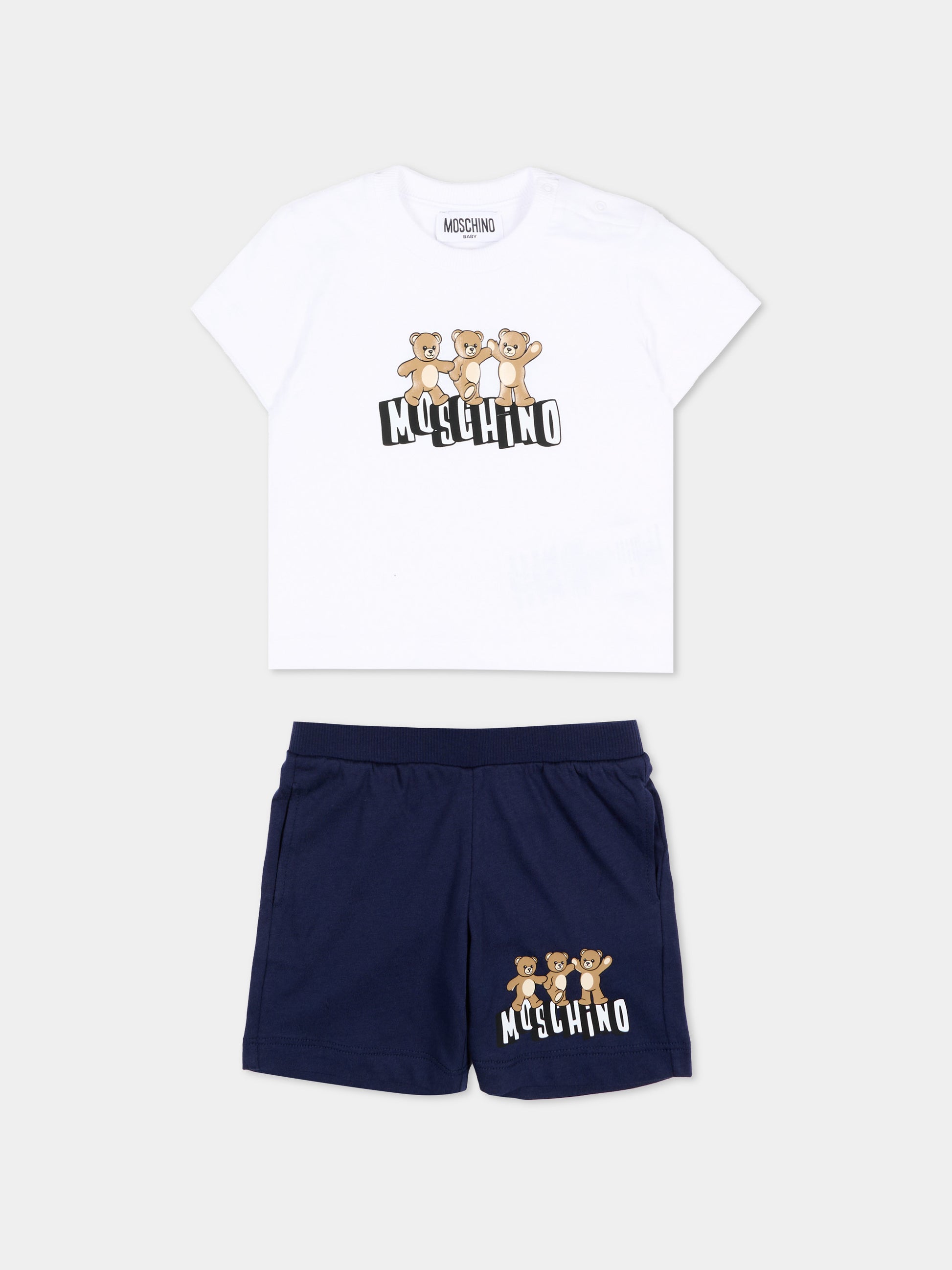 Completo sportivo blu per neonato con Teddy Bear,Moschino Kids,MXG00M LAA17 83240