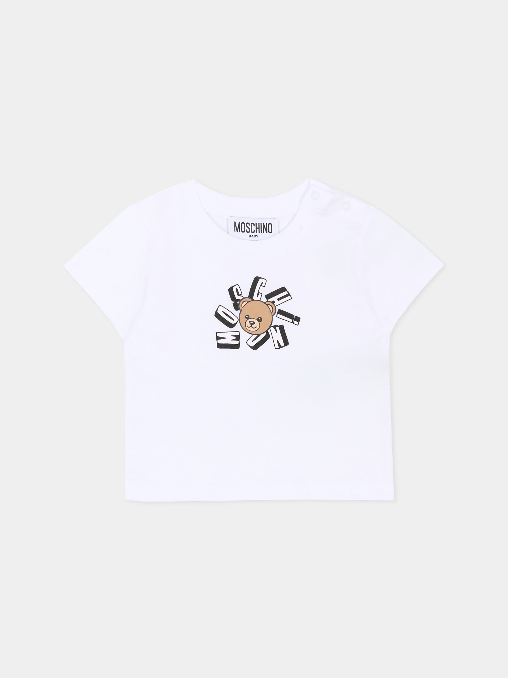 T-shirt bianca per neonati con Teddy Bear,Moschino Kids,MXM047 LAA02 10101