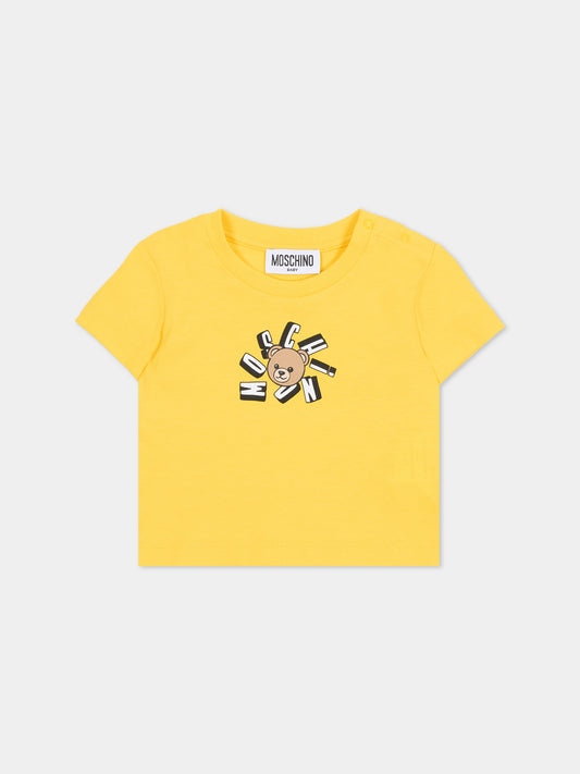 T-shirt gialla per neonati con Teddy Bear,Moschino Kids,MXM047 LAA02 50577