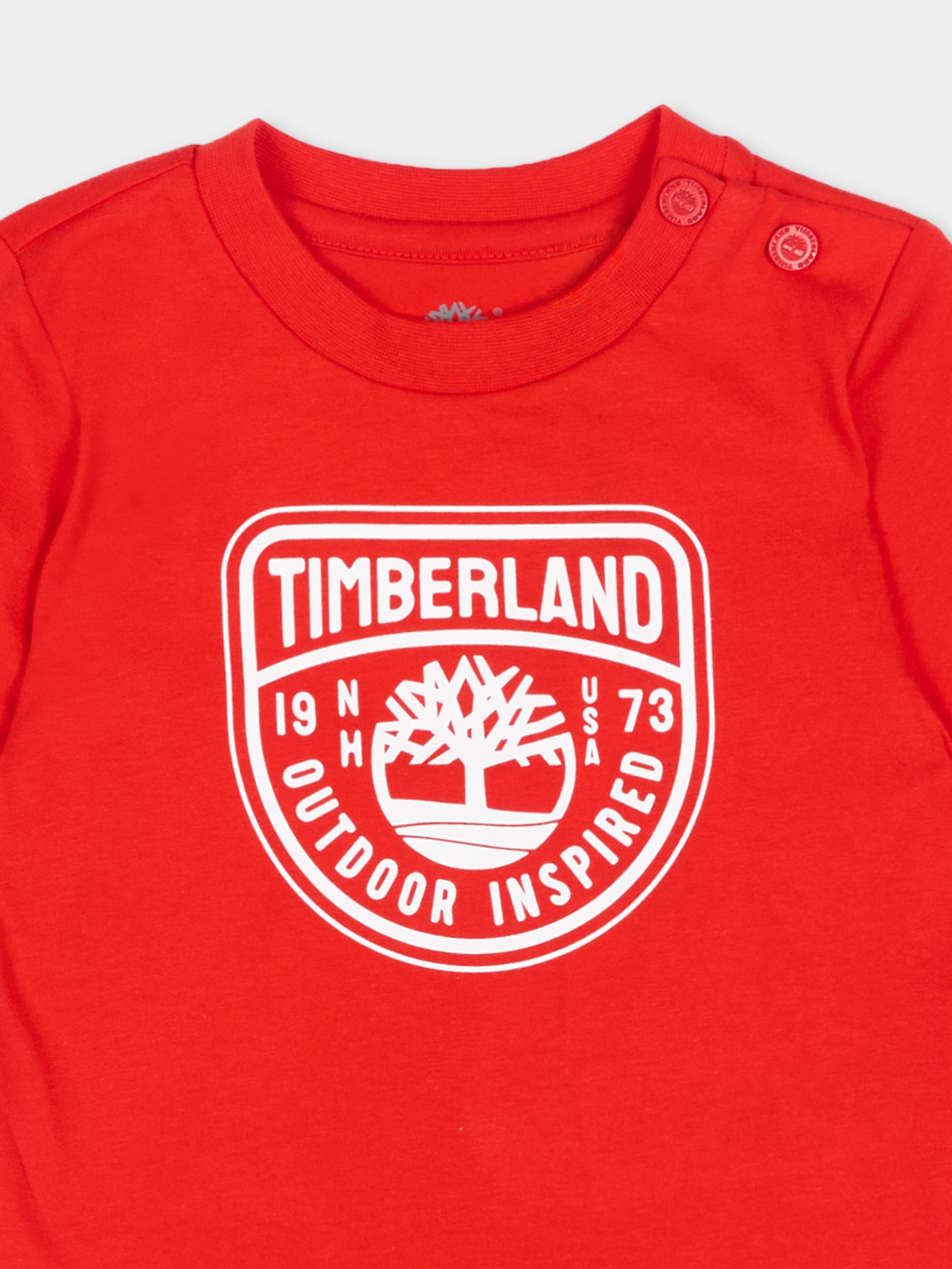 T-Shirt rossa per neonato con logo,Timberland,T60854 97E