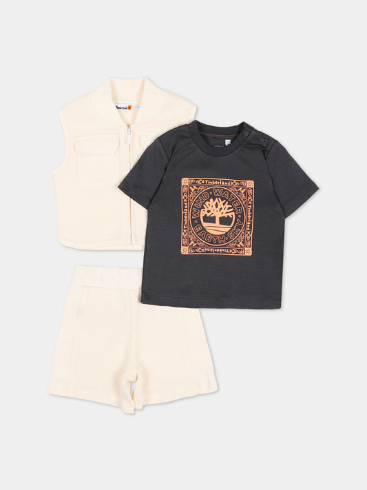 Completo sportivo avorio per neonato con logo,Timberland,T60889 127