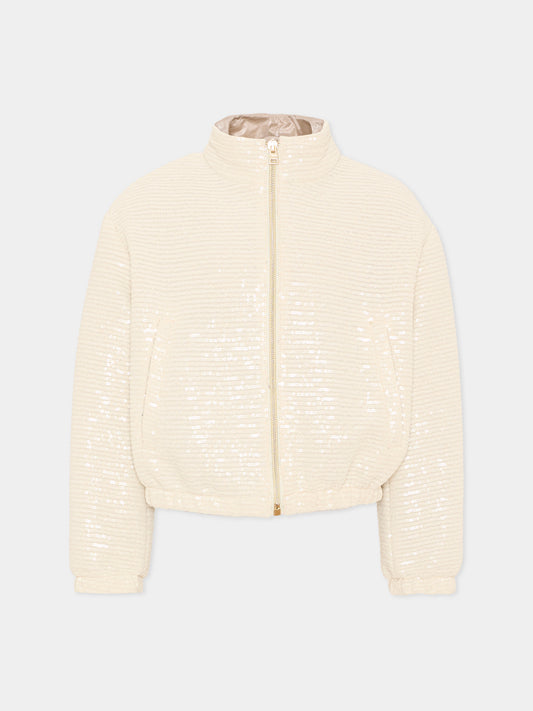 Bomber avorio per bambina con paillettes,Herno Kids,GI000095G 12862S 1200