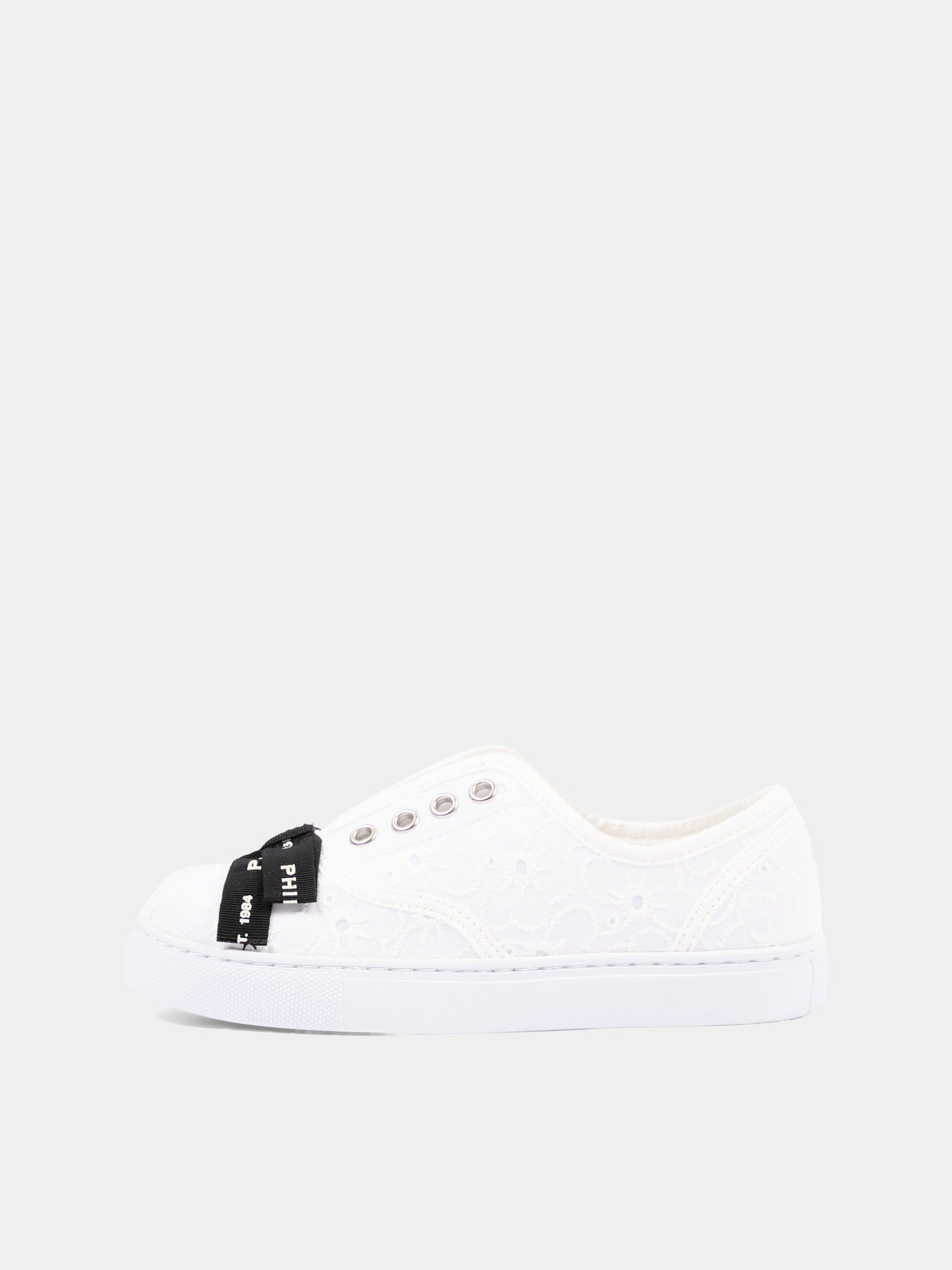 Sneakers avorio per bambina in sangallo con logo,Philosophy,I8G006 - 7946 - 0001