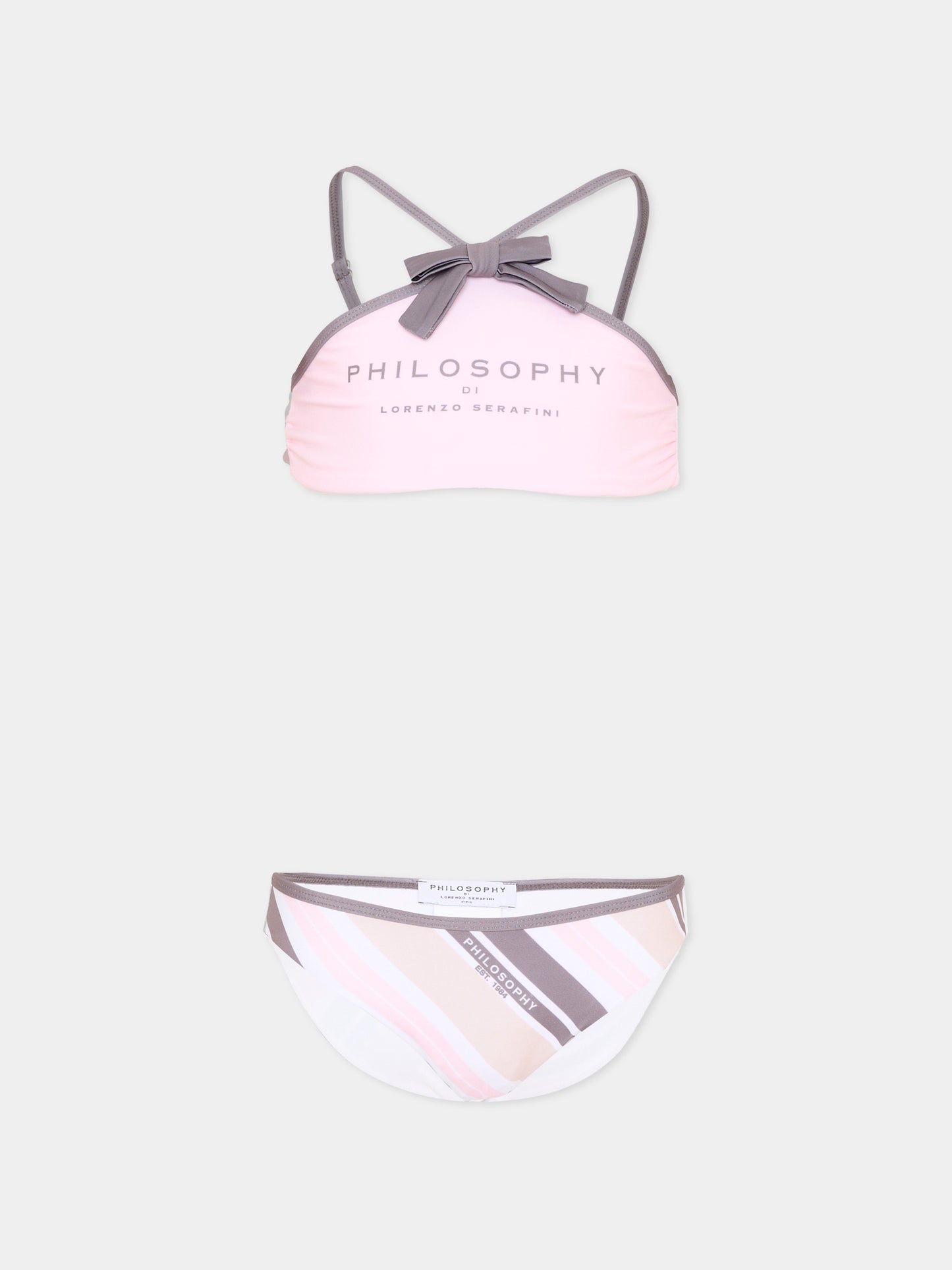 Slip e bikini rosa per bambina a righe,Philosophy,I9G001 - 7080 - 0390