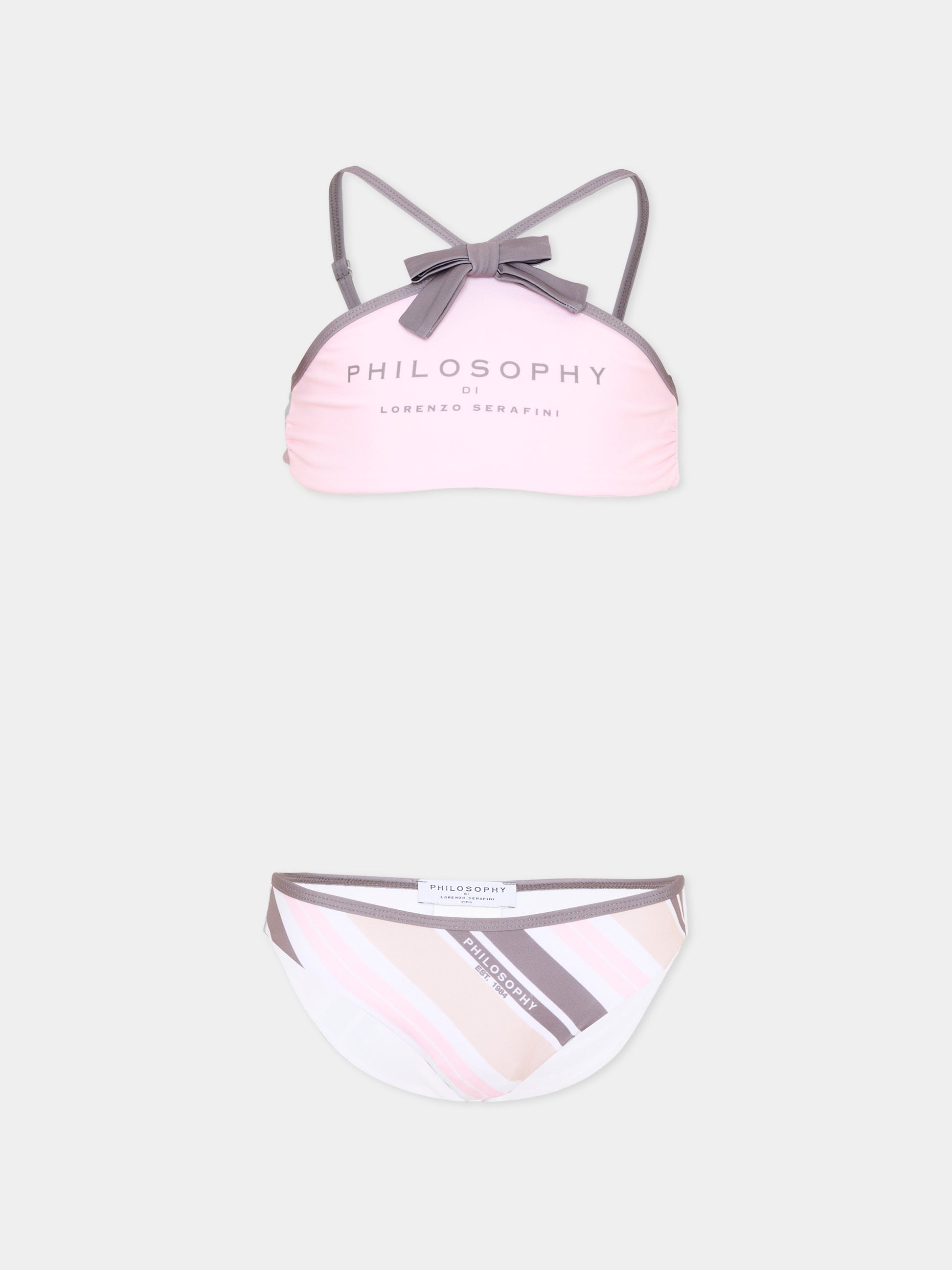 Slip e bikini rosa per bambina a righe,Philosophy,I9G001 - 7080 - 0390