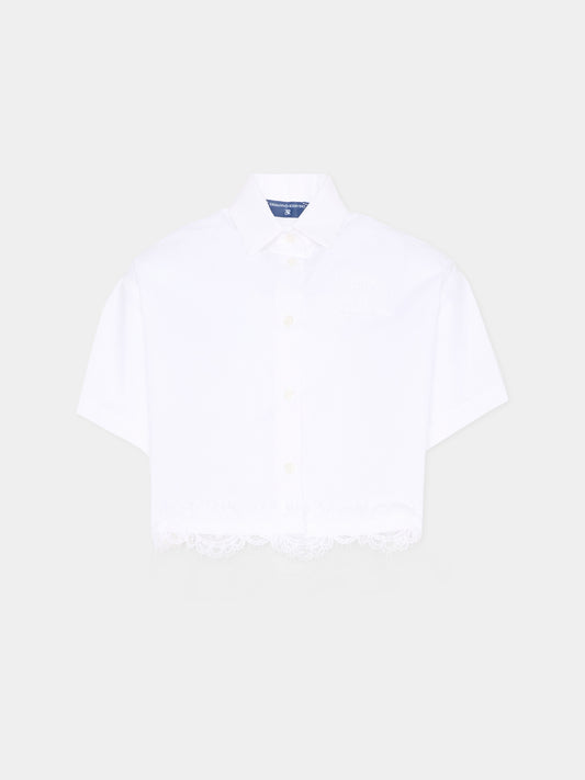 Camicia bianca per bambina con pizzo,Ermanno Scervino Junior,Z1G309 - 7116 - 0099