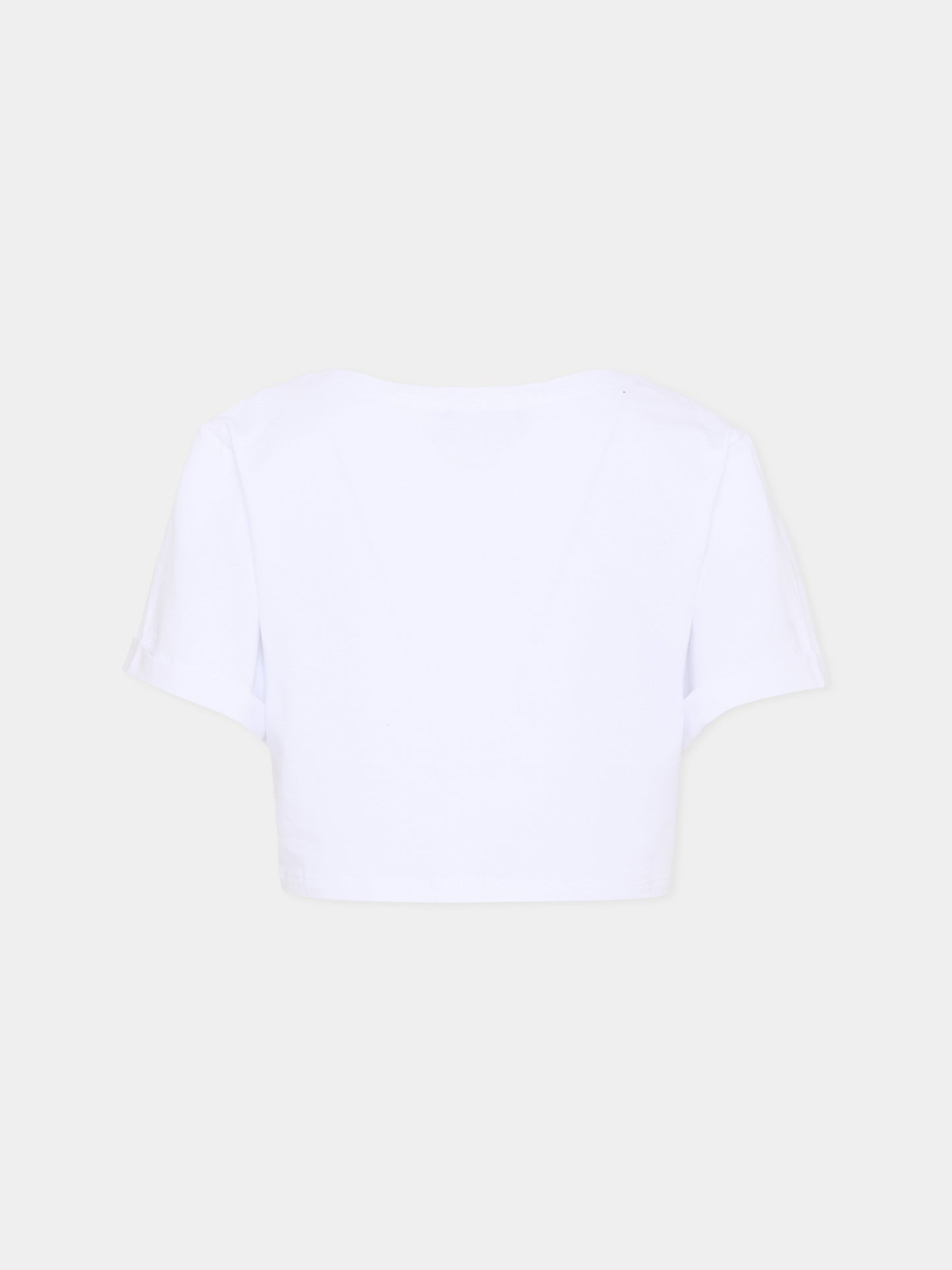 T-shirt crop bianca per bambina con logo e ricami,Ermanno Scervino Junior,Z1G609 - 7201 - 0099