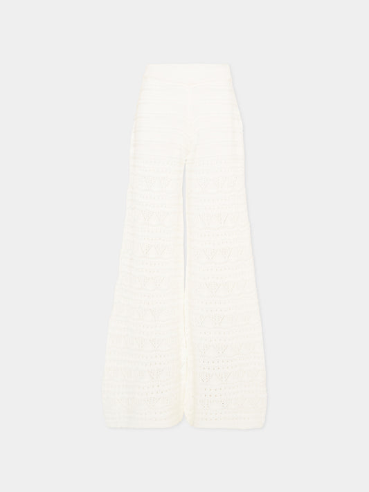 Pantaloni avorio in crochet per bambina,Ermanno Scervino Junior,Z9G408 - 7085 - 0001