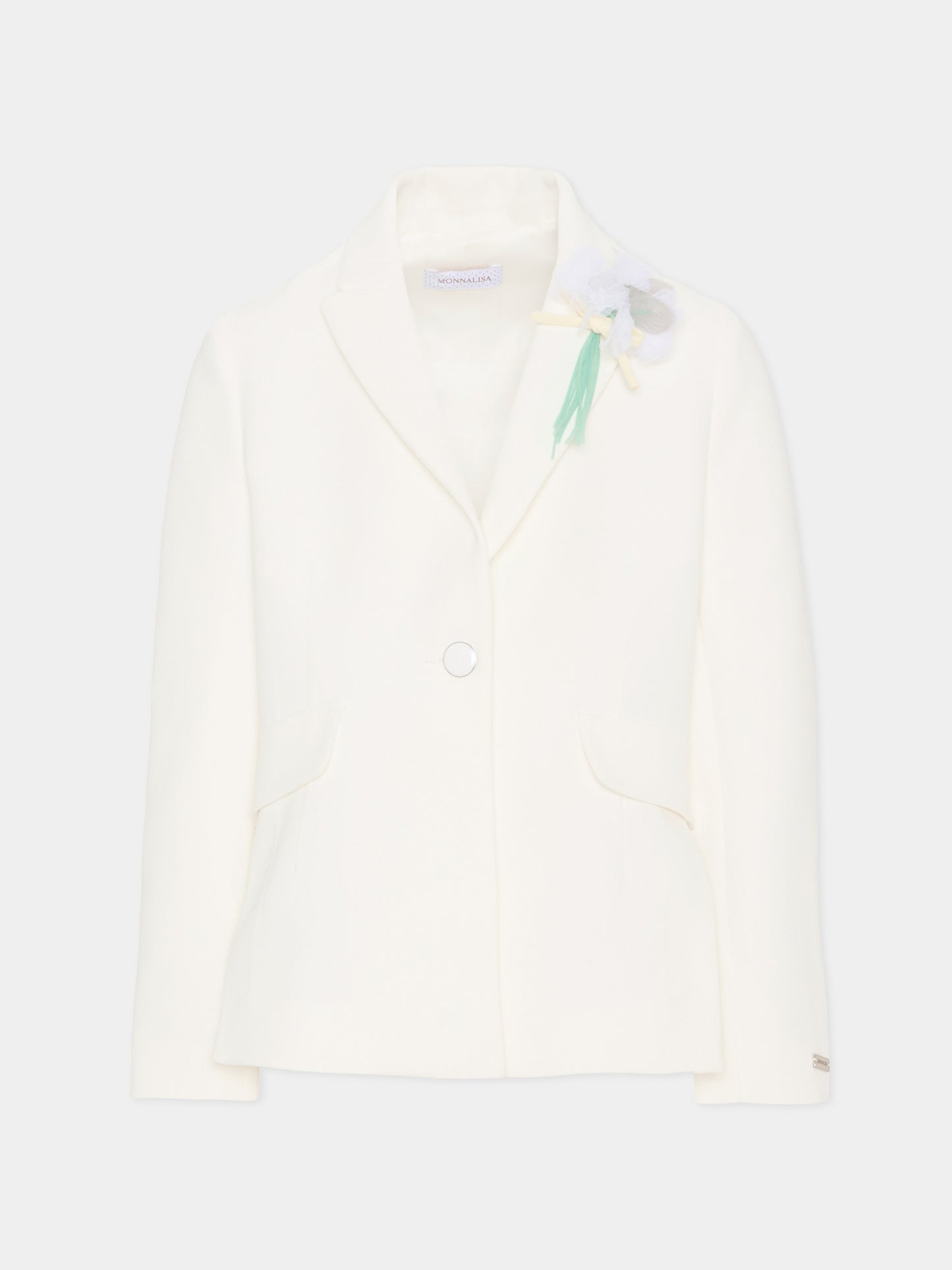Giacca avorio per bambina con applicazione floreale,Monnalisa,71G103 - 7303 - 0001