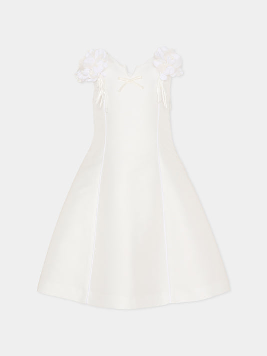 Vestito avorio per bambina con fiori,Monnalisa,71G902 - 7302 - 0001