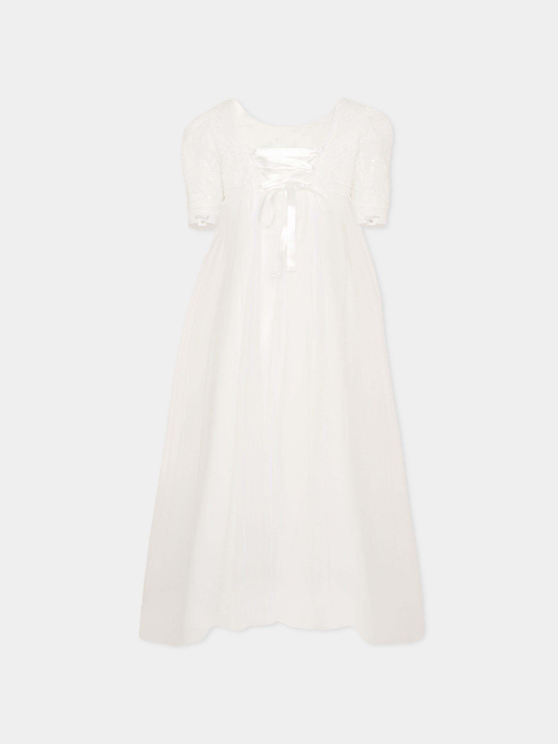 Vestito bianco per bambina con ricami,Monnalisa,71G906 - 7910 - 0001