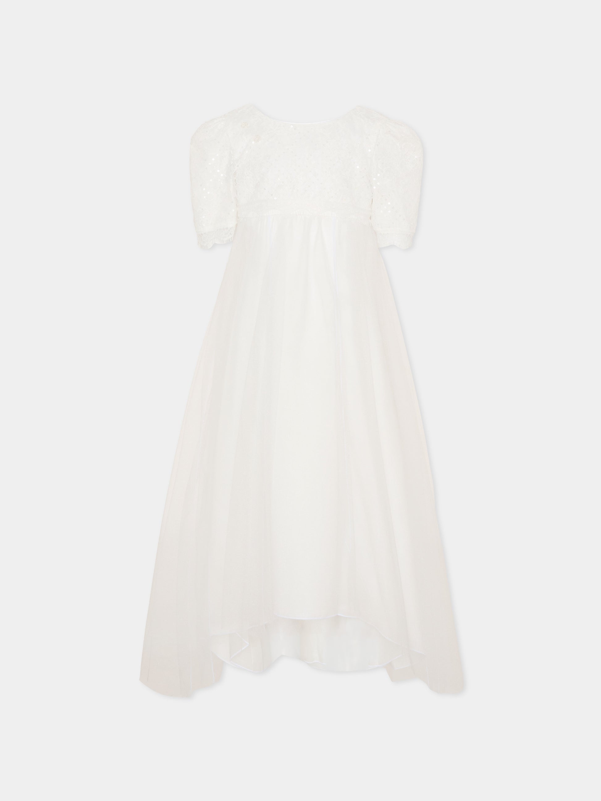 Vestito bianco per bambina con ricami,Monnalisa,71G906 - 7910 - 0001