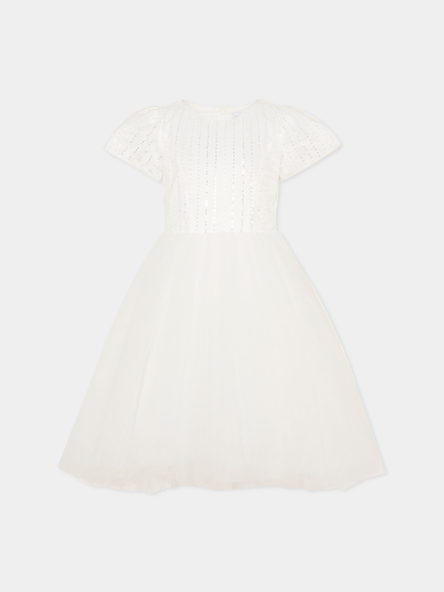 Vestito bianco per bambina con fiori e paillettes,Monnalisa,79G914 - 7743 - 0163