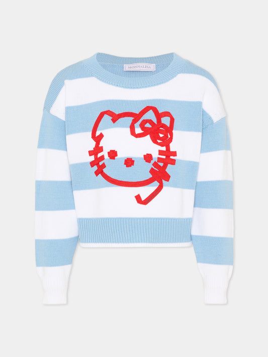 Maglione azzurro per bambina con Hello Kitty,Monnalisa,19G606 - 7029 - 5899