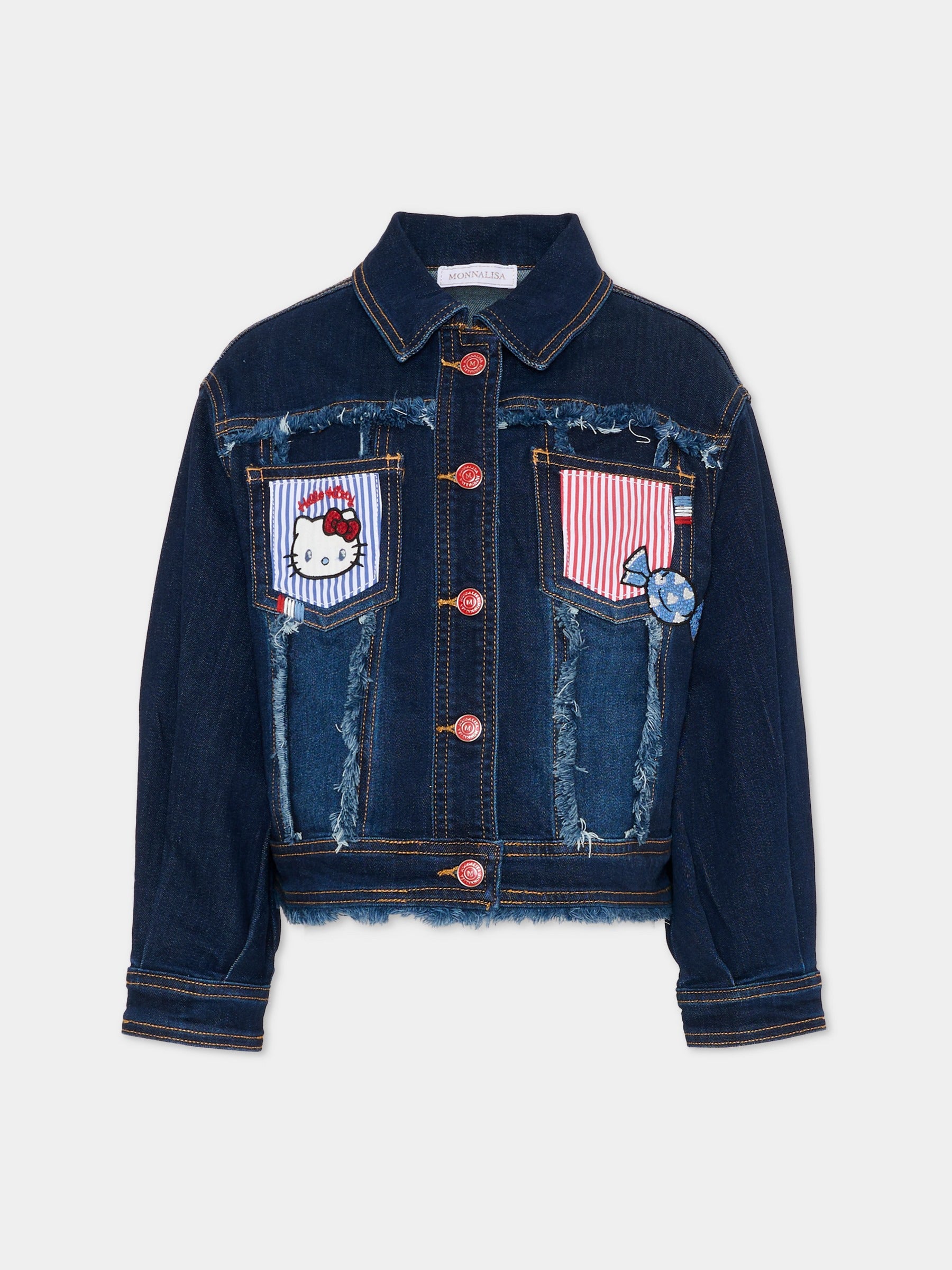 Giubbotto di jeans denim per bambina con Hello Kitty,Monnalisa,19G101 - 7015 - 0055