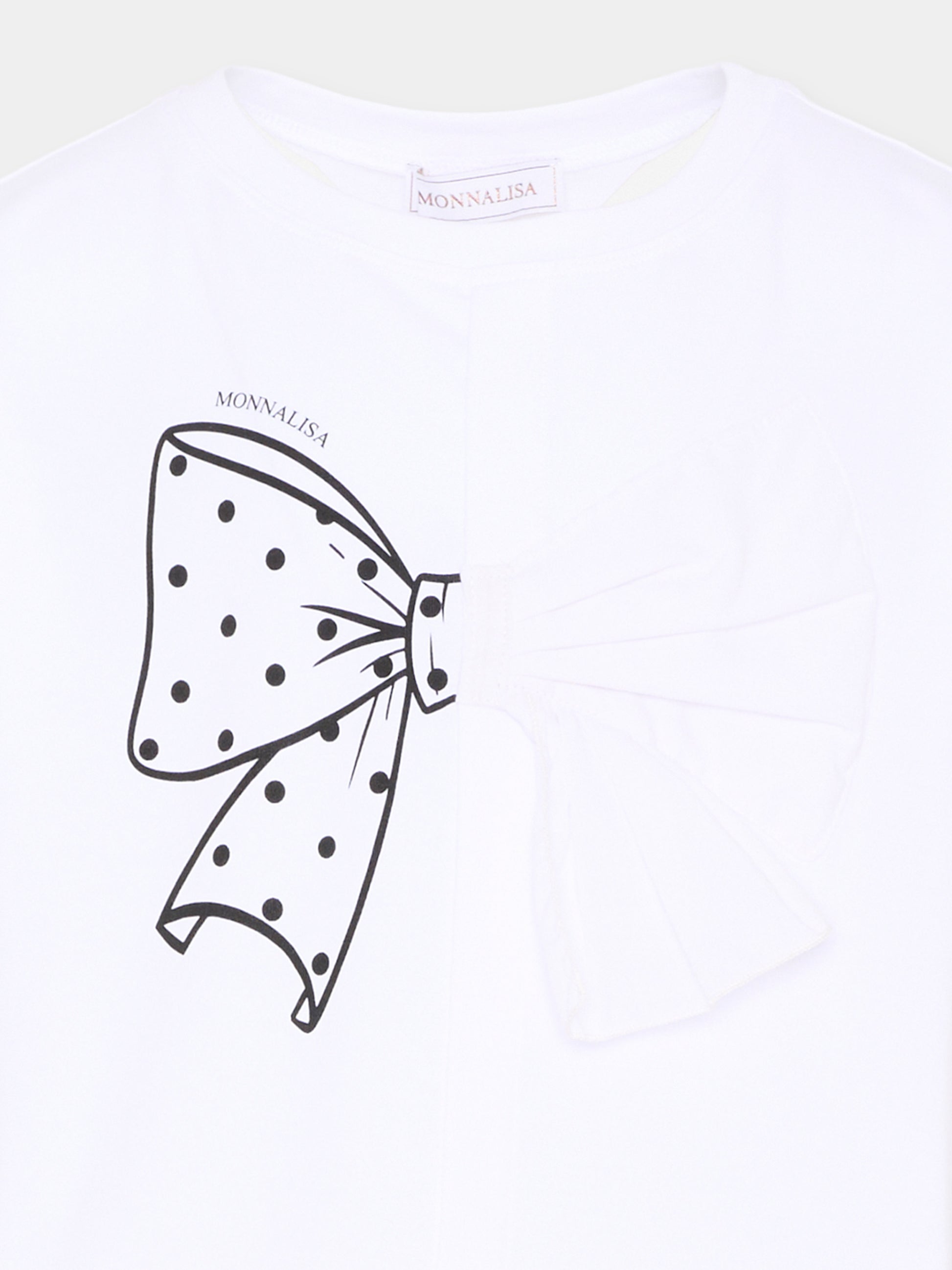 T-Shirt bianca per bambina con fiocco,Monnalisa,11G615 - 7201 - 0099