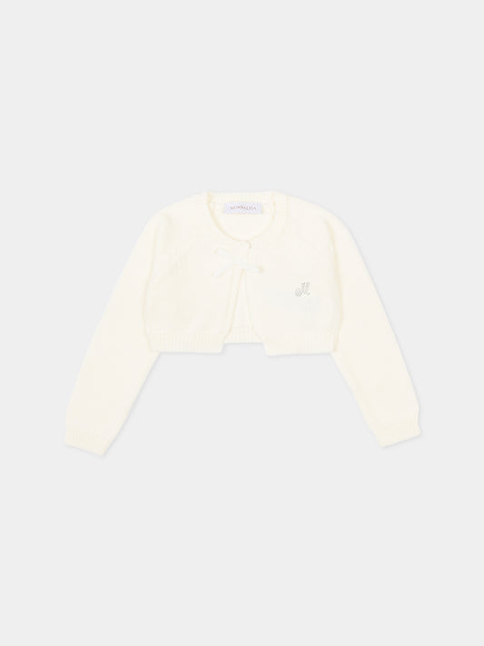 Cardigan bianco per neonata con fiocco,Monnalisa,73G800 - 7036 - 0001