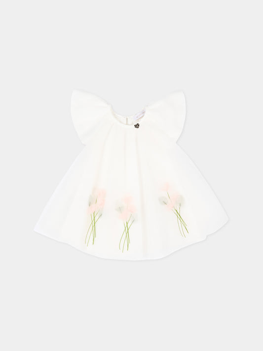 Vestito elegante avorio per neonata con fiori,Monnalisa,73G904 - 7747 - 0001