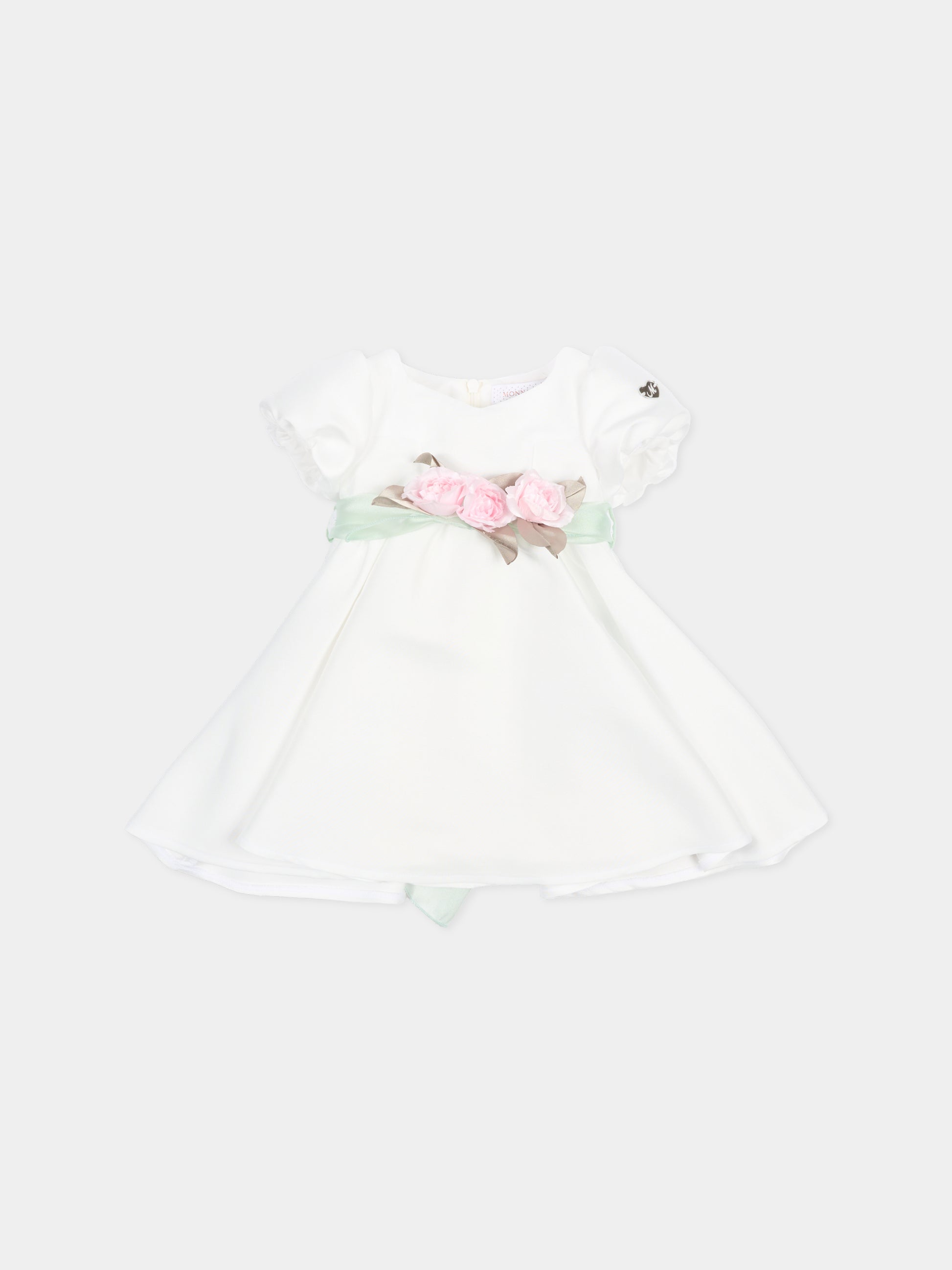 Vestito bianco per neonata con applicazione floreale,Monnalisa,73G903 - 7302 - 0120