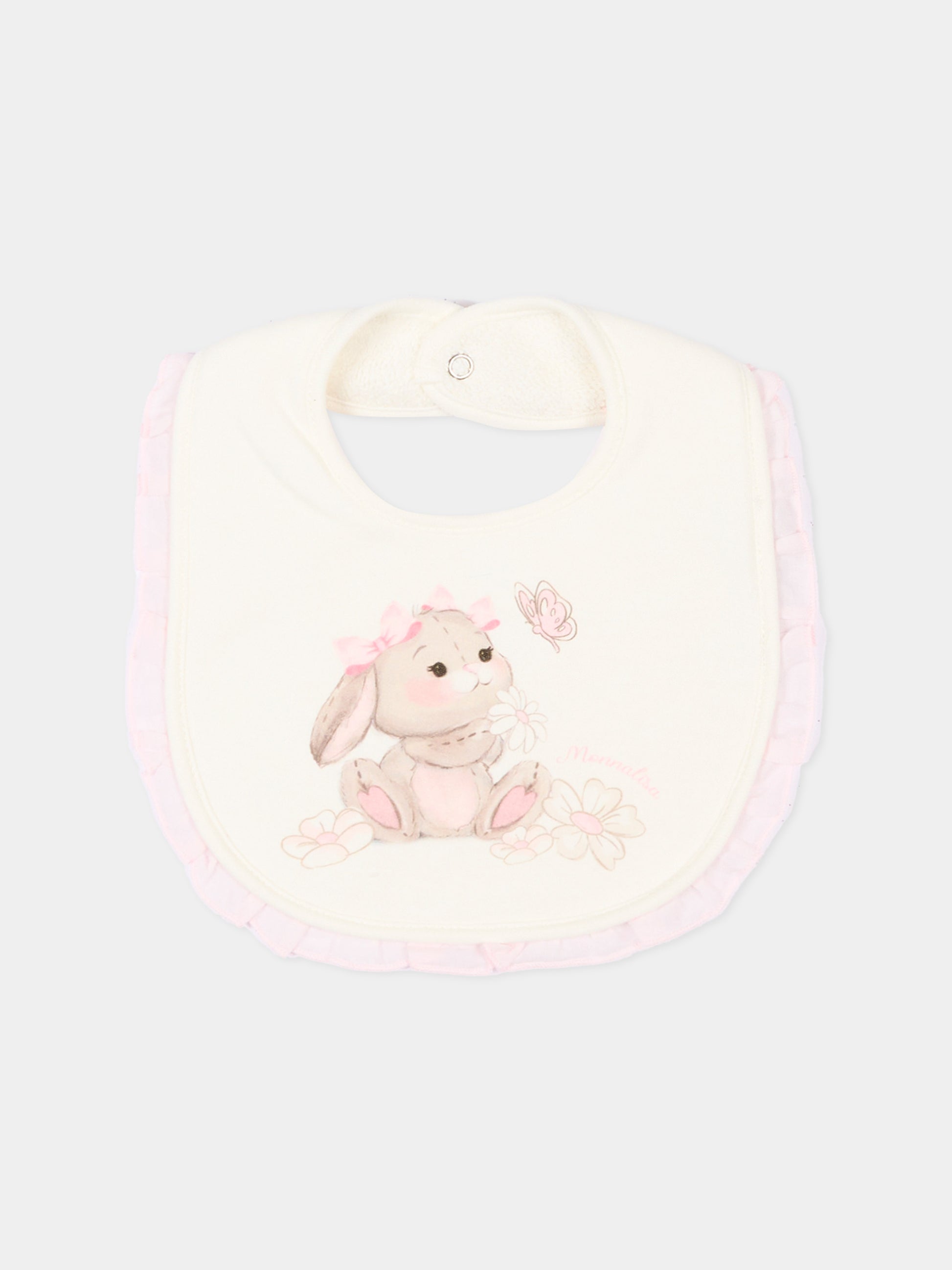 Bavaglino avorio per neonata con coniglio,Monnalisa,35G009 - 7000 - 0001