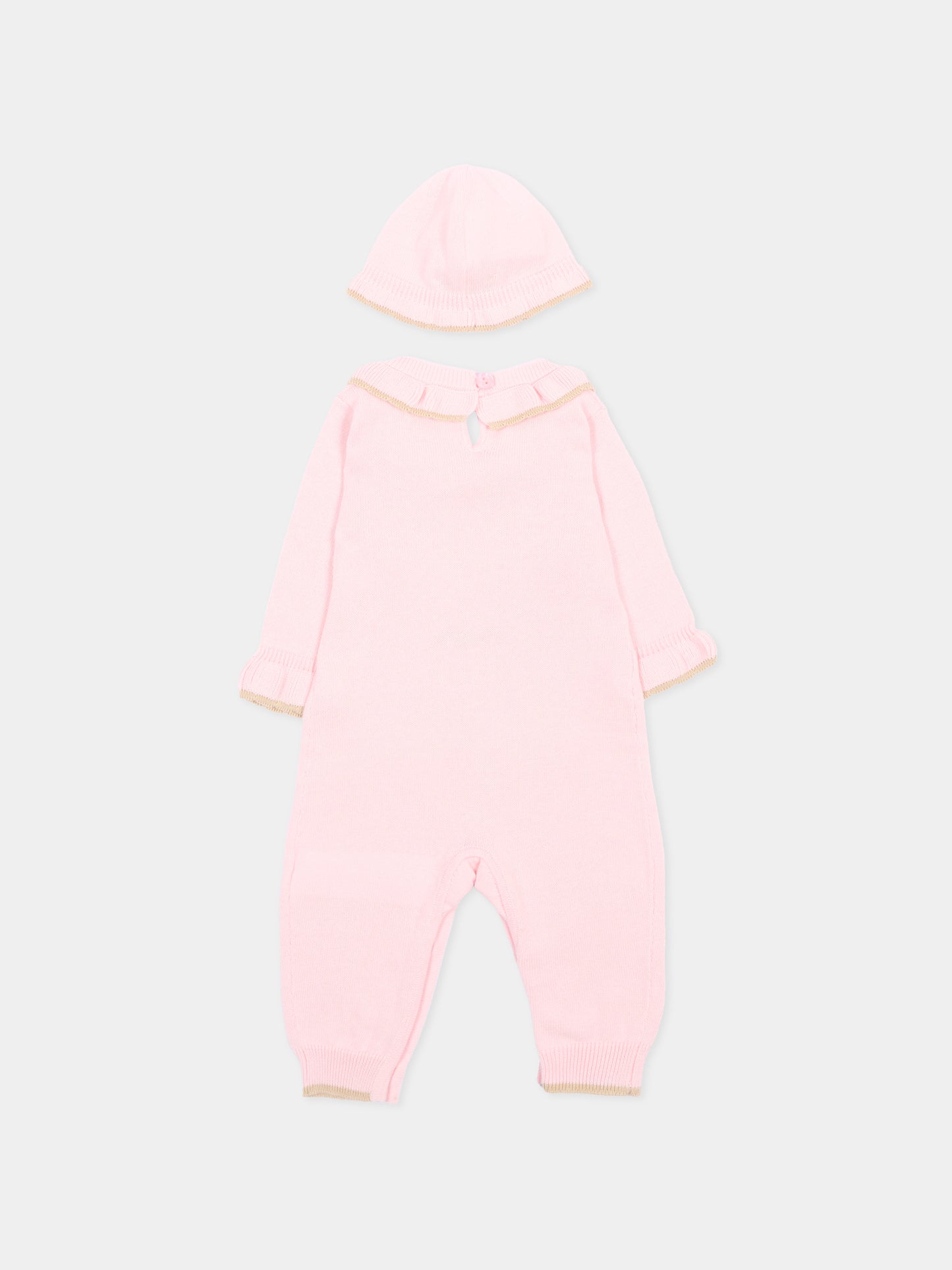 Set tutina rosa per neonata con fiori,Monnalisa,35G513 - 7040 - 0090