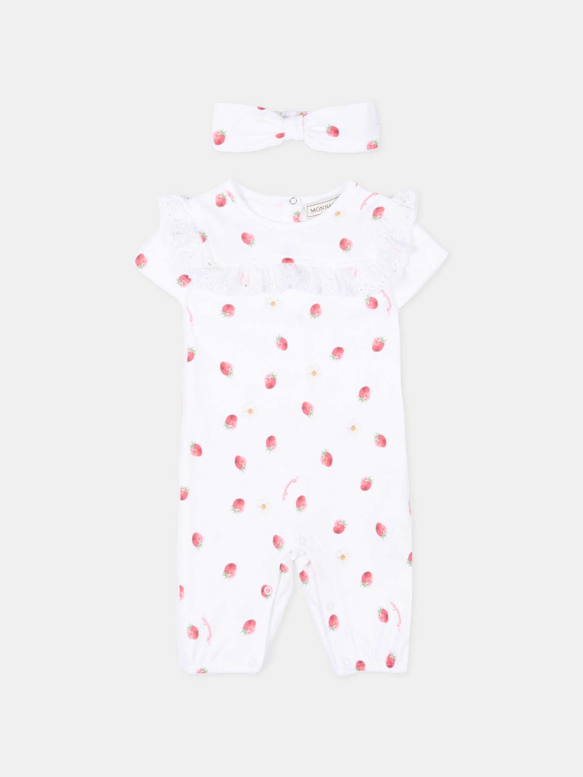 Pagliaccetto bianco per neonata con fragole,Monnalisa,35G517 - 7082 - 9944