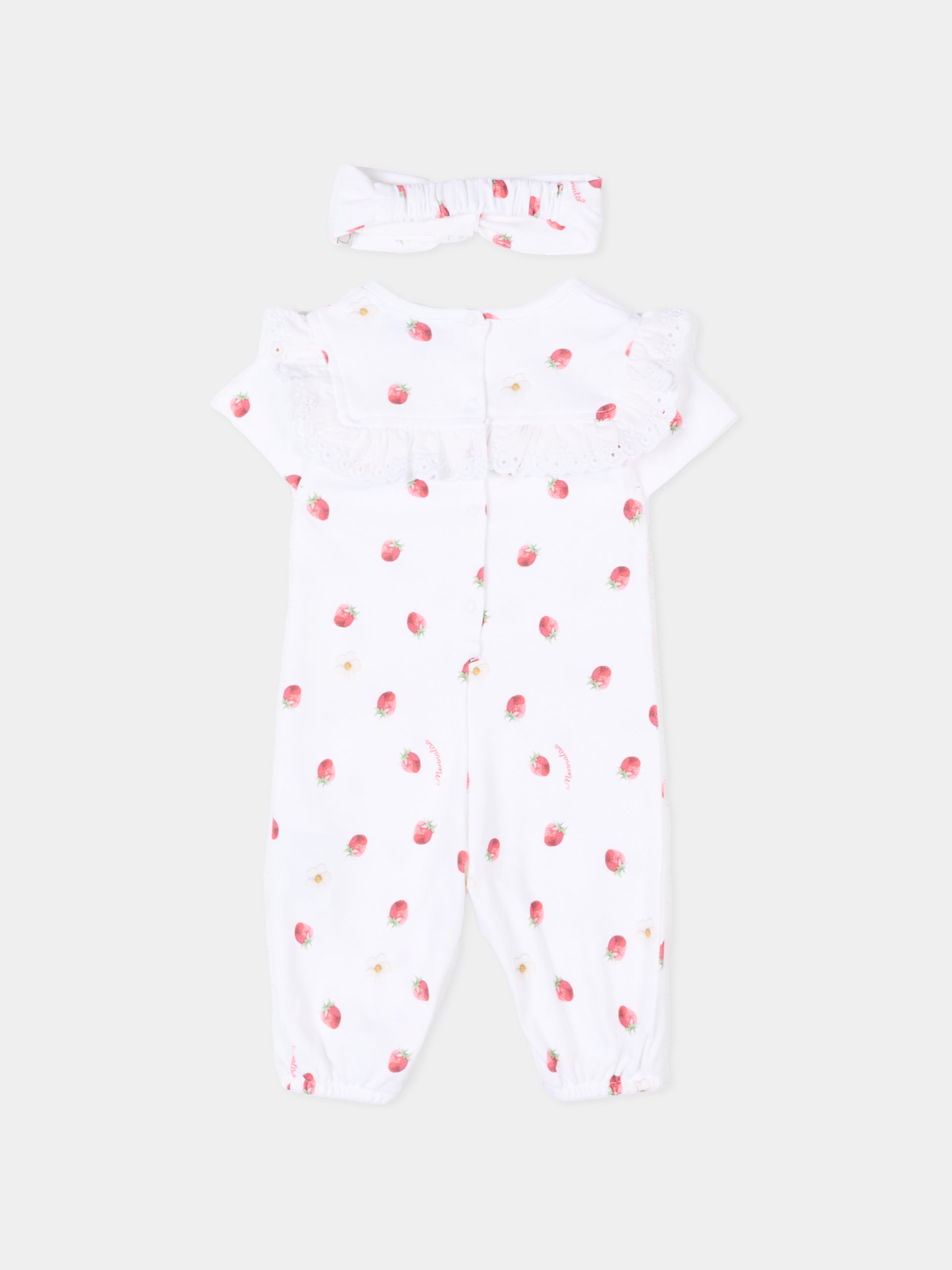 Pagliaccetto bianco per neonata con fragole,Monnalisa,35G517 - 7082 - 9944