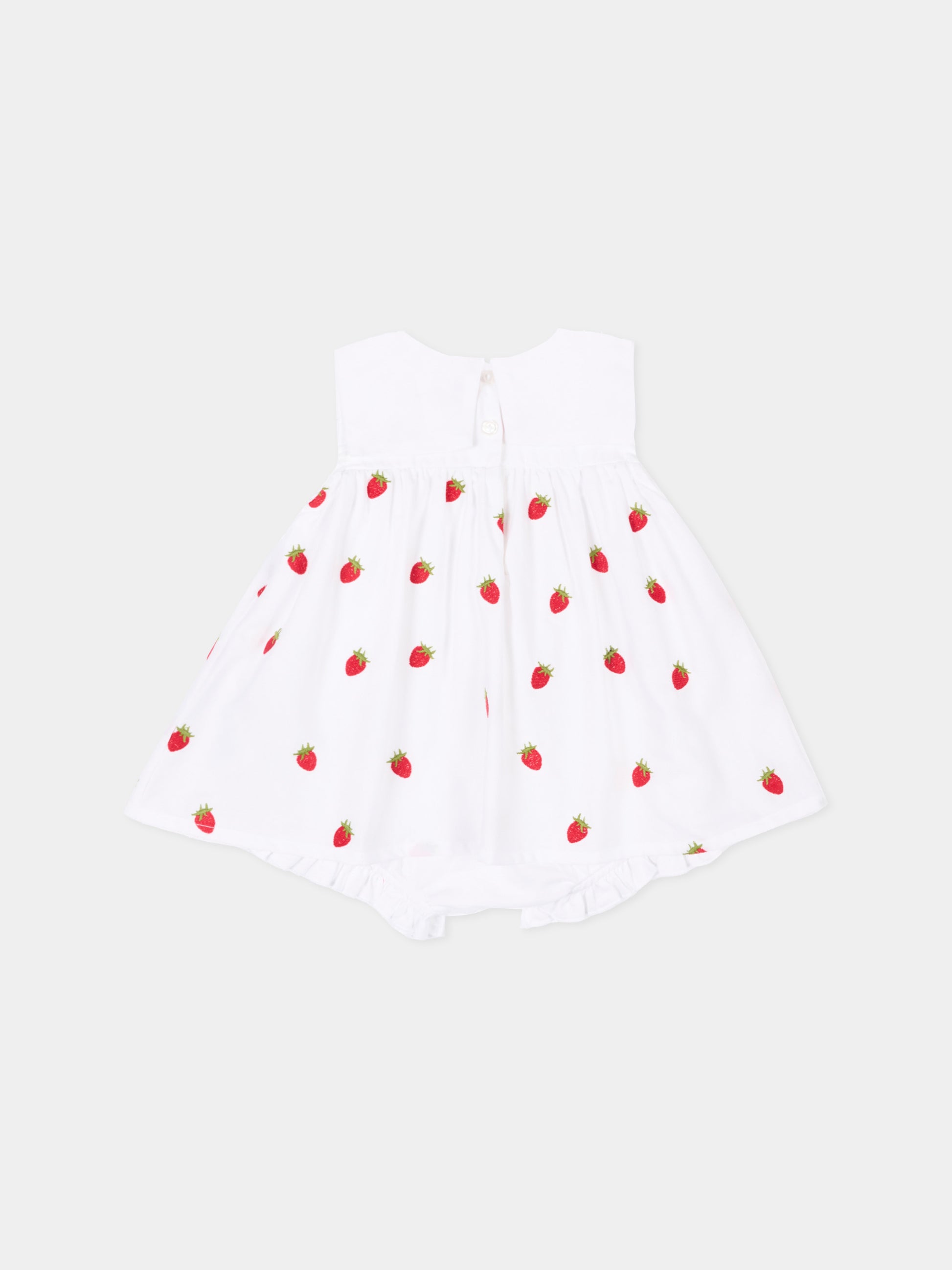Vestito bianco per neonata con fragole,Monnalisa,35G209 - 7083 - 9944