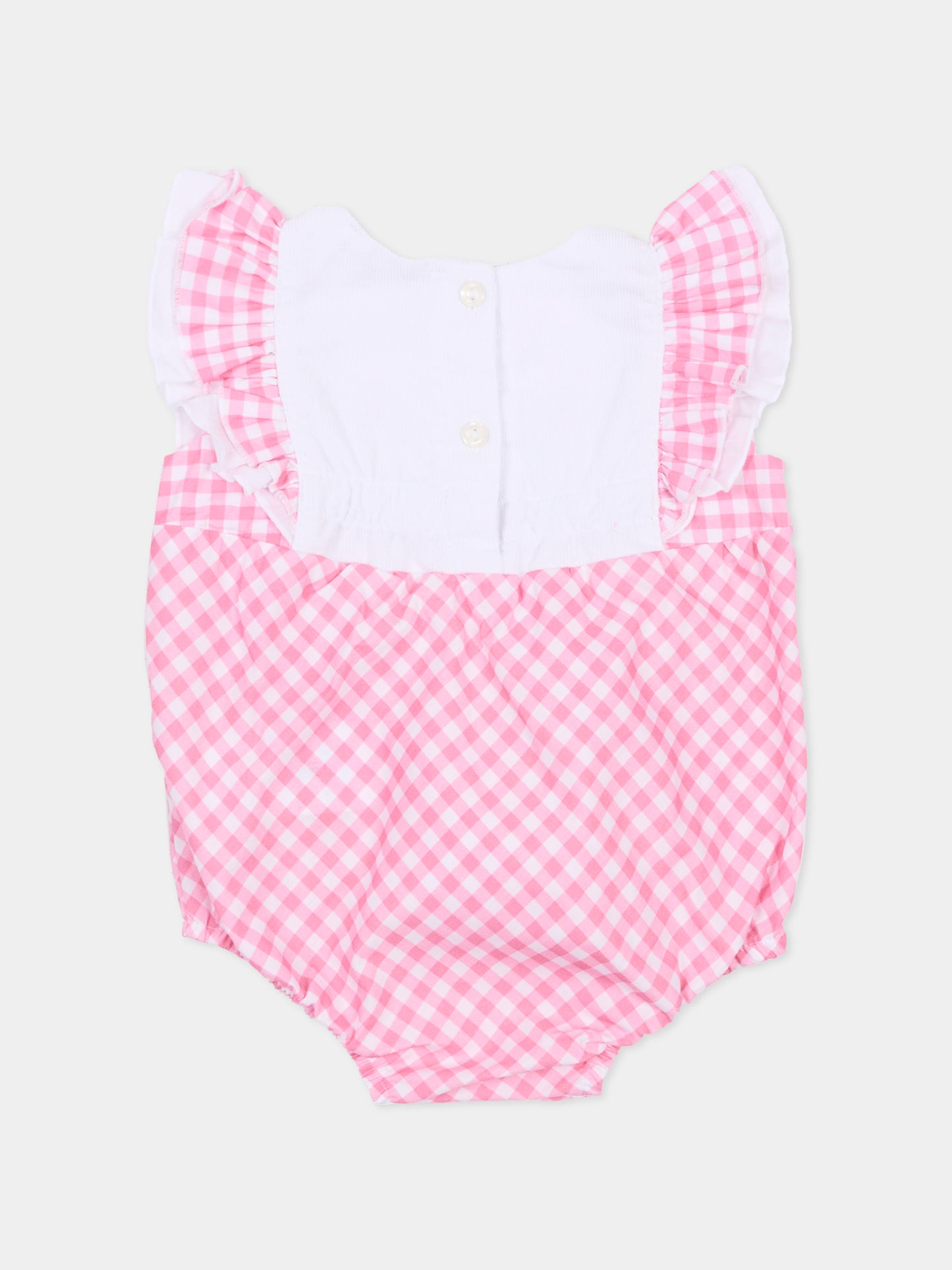 Pagliaccetto rosa per neonata con fiori ricamati,Monnalisa,35G203 - 7011 - 9990