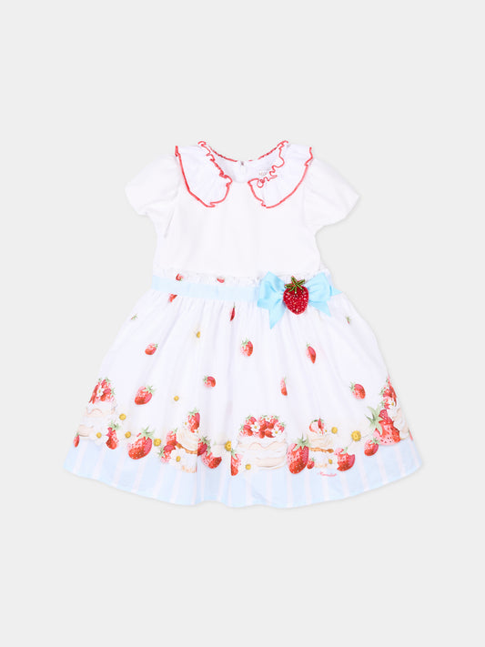 Abito elegante bianco per neonata con fragole,Monnalisa,31G919 - 7642 - 9944