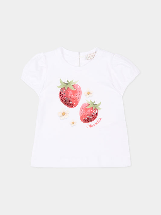 T-shirt bianca per neonata con fragole,Monnalisa,39G613 - 7002 - 0099