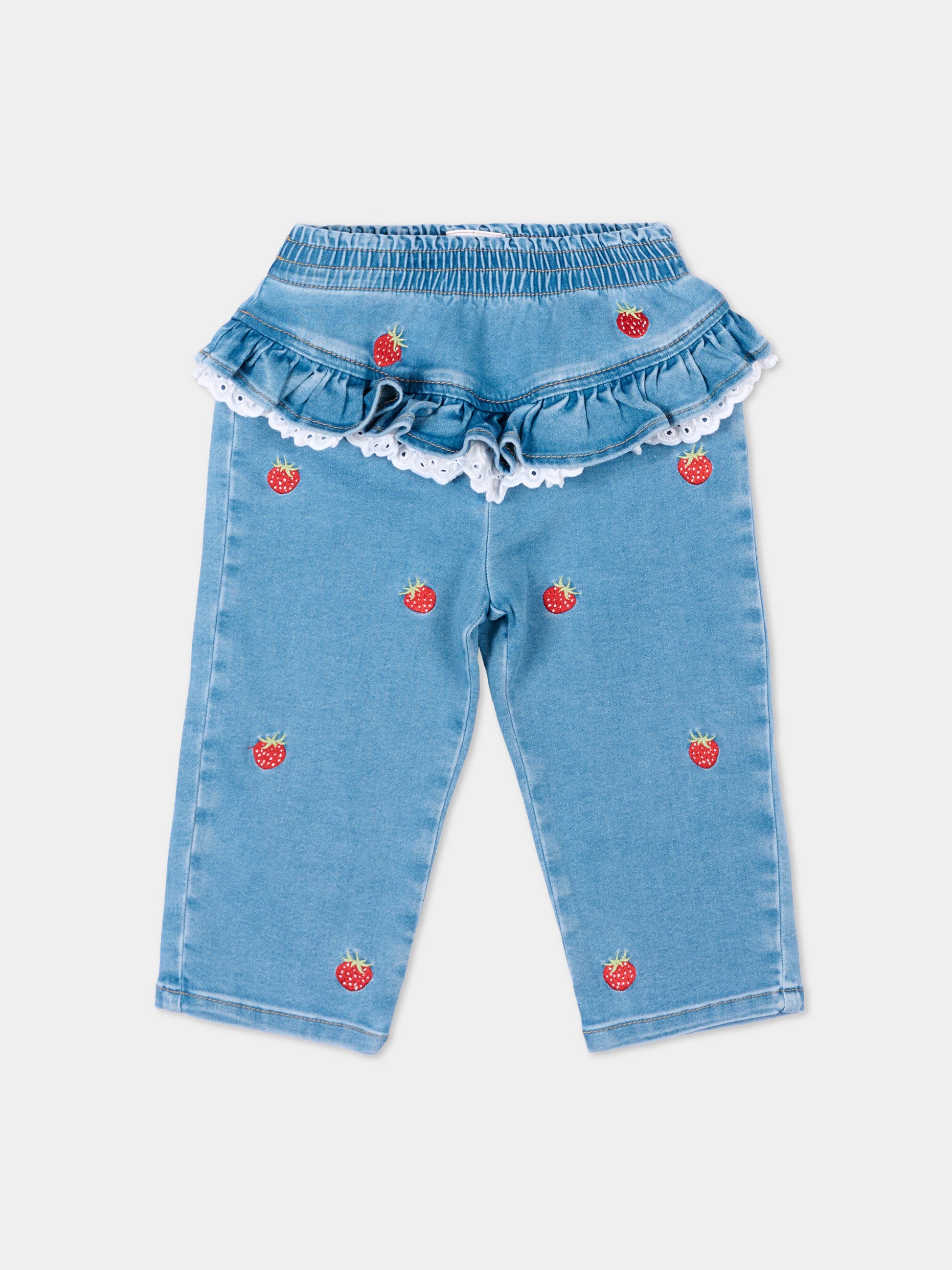 Jeans denim per neonata con fragole,Monnalisa,39G410 - 7017 - 0062