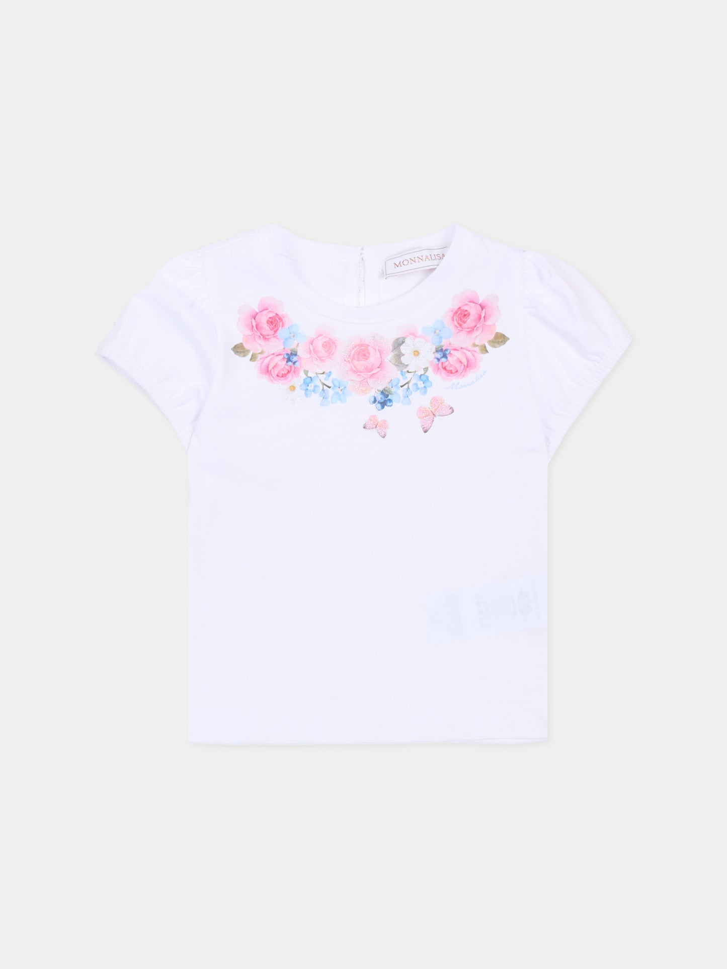 T-shirt bianca per neonata con stampa floreale,Monnalisa,31G600 - 7206 - 0099