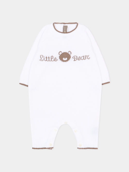 Tutina bianca per neonati con logo,Little Bear,3123 BCO/CACAO