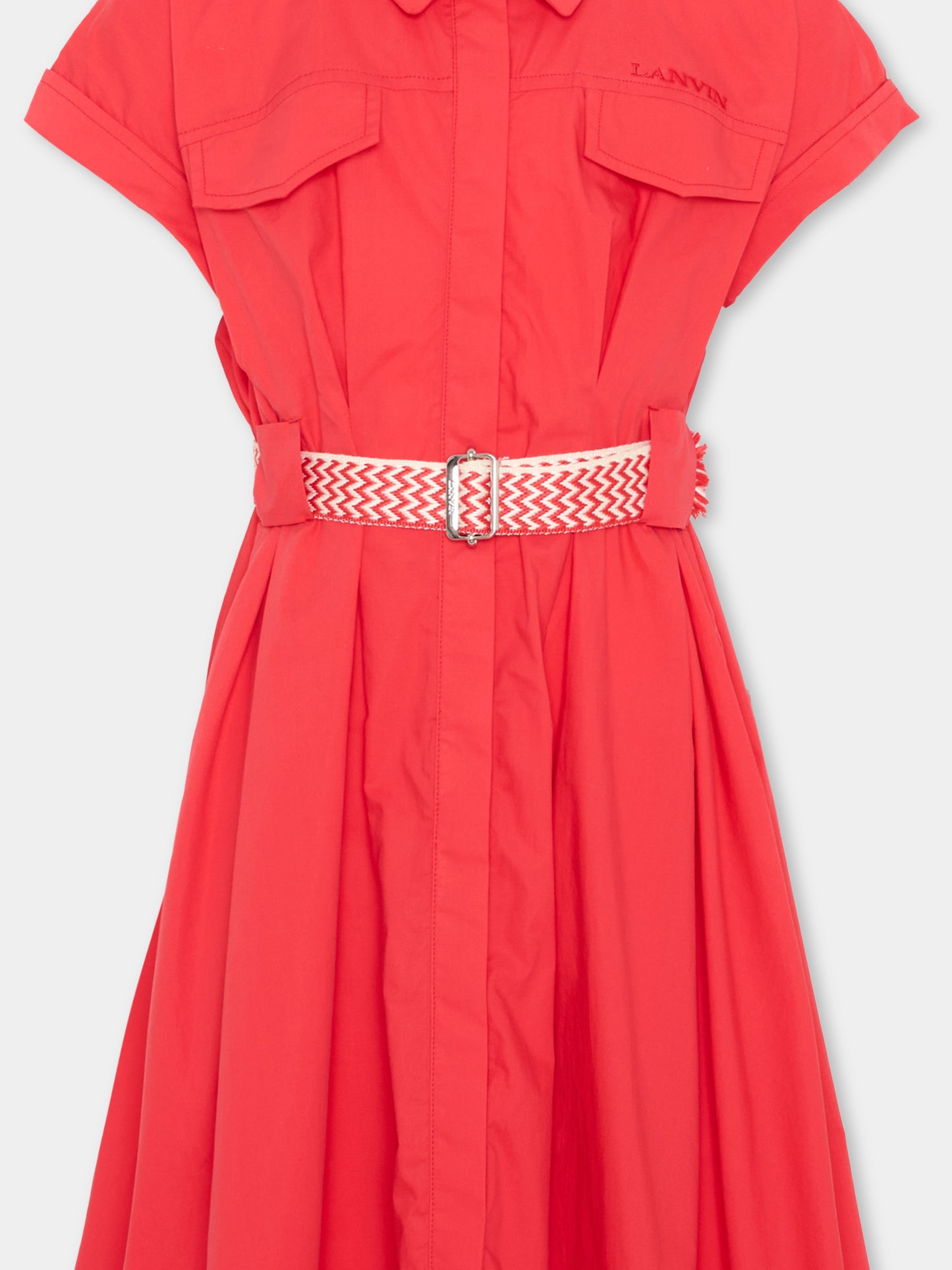 Vestito rosso per bambina con cintura,Lanvin Petite,N30345 998