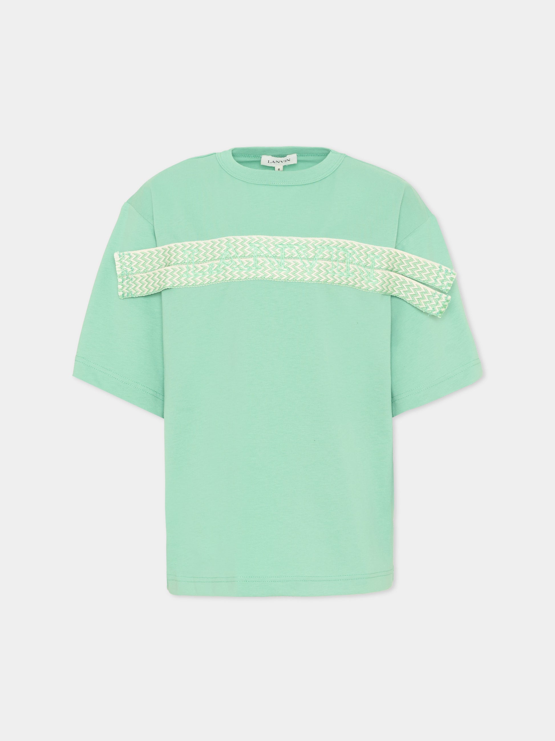 T-Shirt verde per bambini con logo,Lanvin Petite,N30362 68N