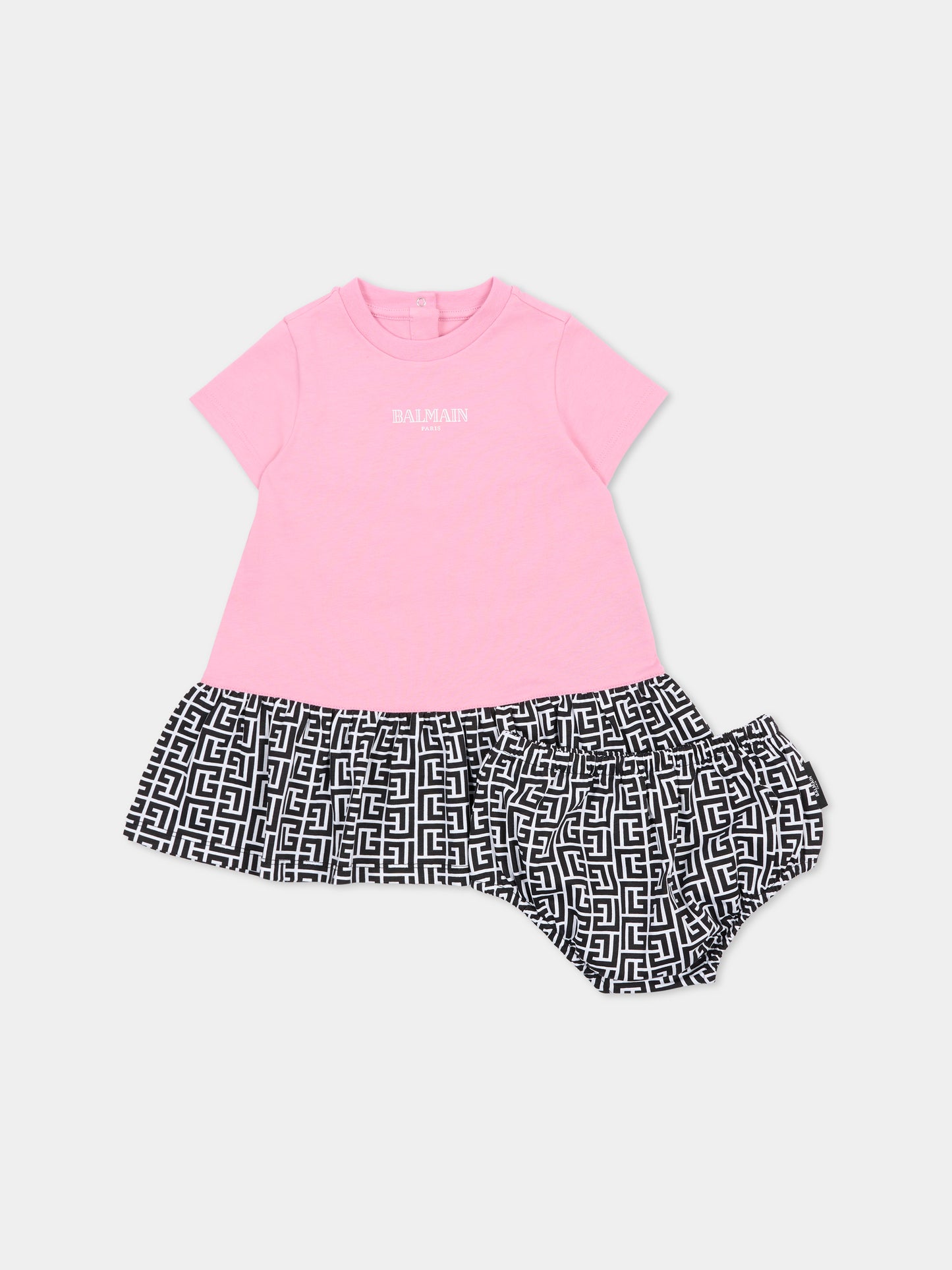 Vestito rosa per neonata con logo e labirinto,Balmain Kids,BY1021-Z3672 552NE