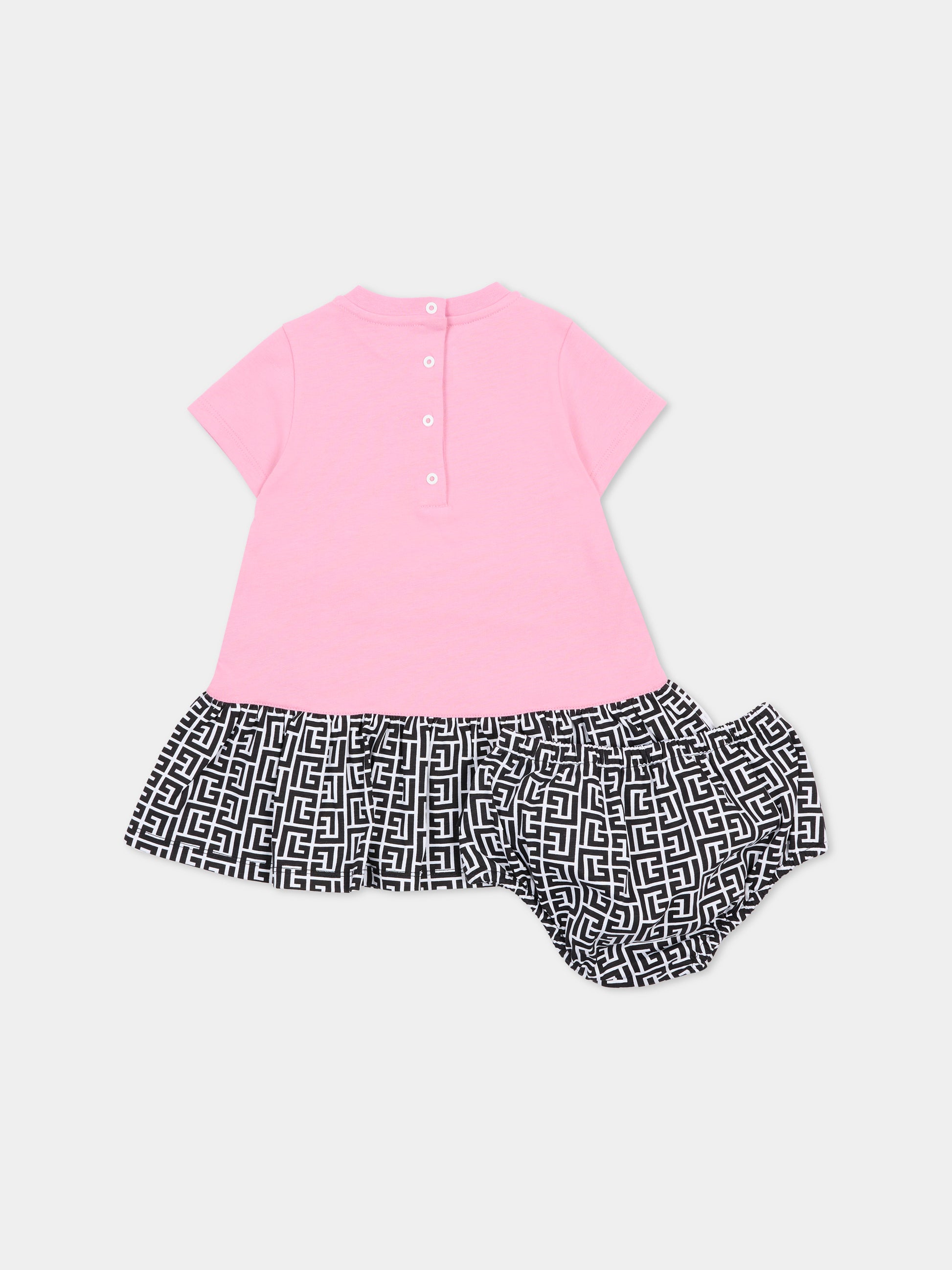 Vestito rosa per neonata con logo e labirinto,Balmain Kids,BY1021-Z3672 552NE