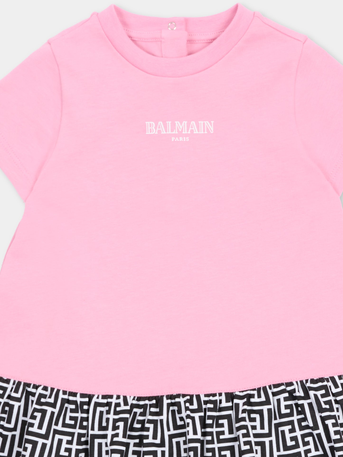 Vestito rosa per neonata con logo e labirinto,Balmain Kids,BY1021-Z3672 552NE