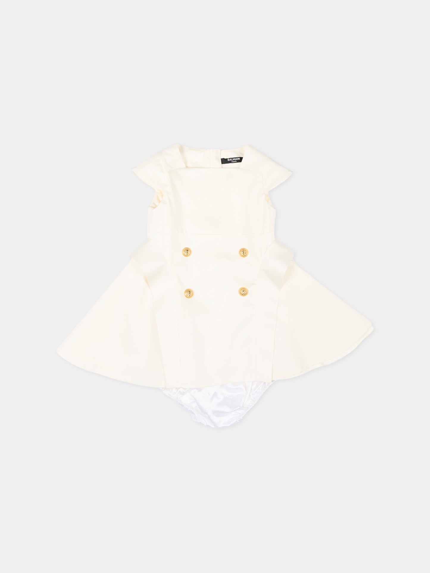Abito bianco per neonata con bottoni dorati,Balmain Kids,BY1161-P0484 100