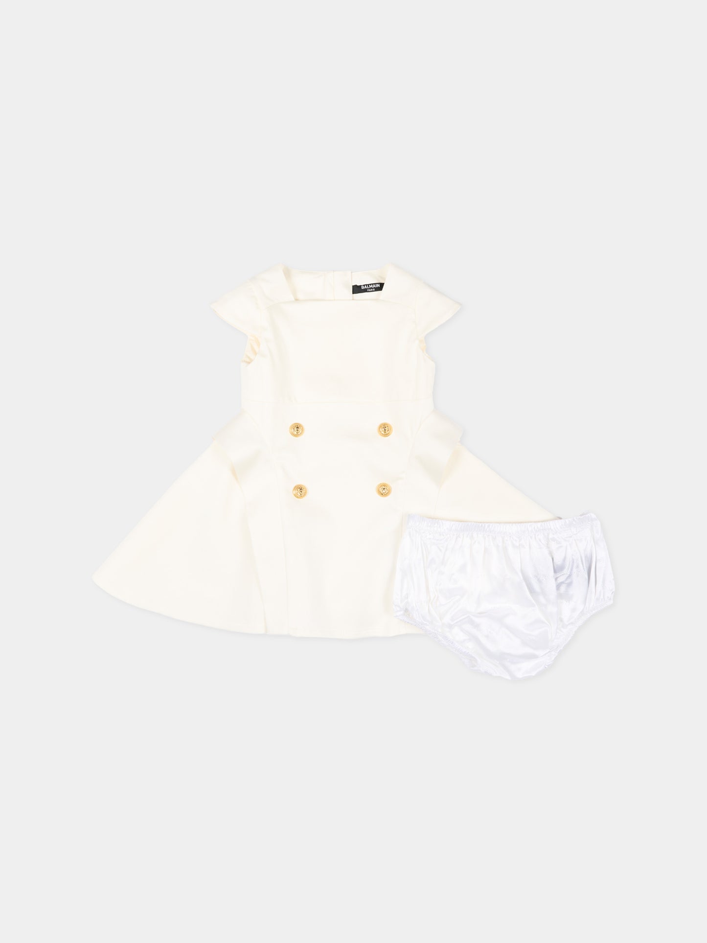 Abito bianco per neonata con bottoni dorati,Balmain Kids,BY1161-P0484 100