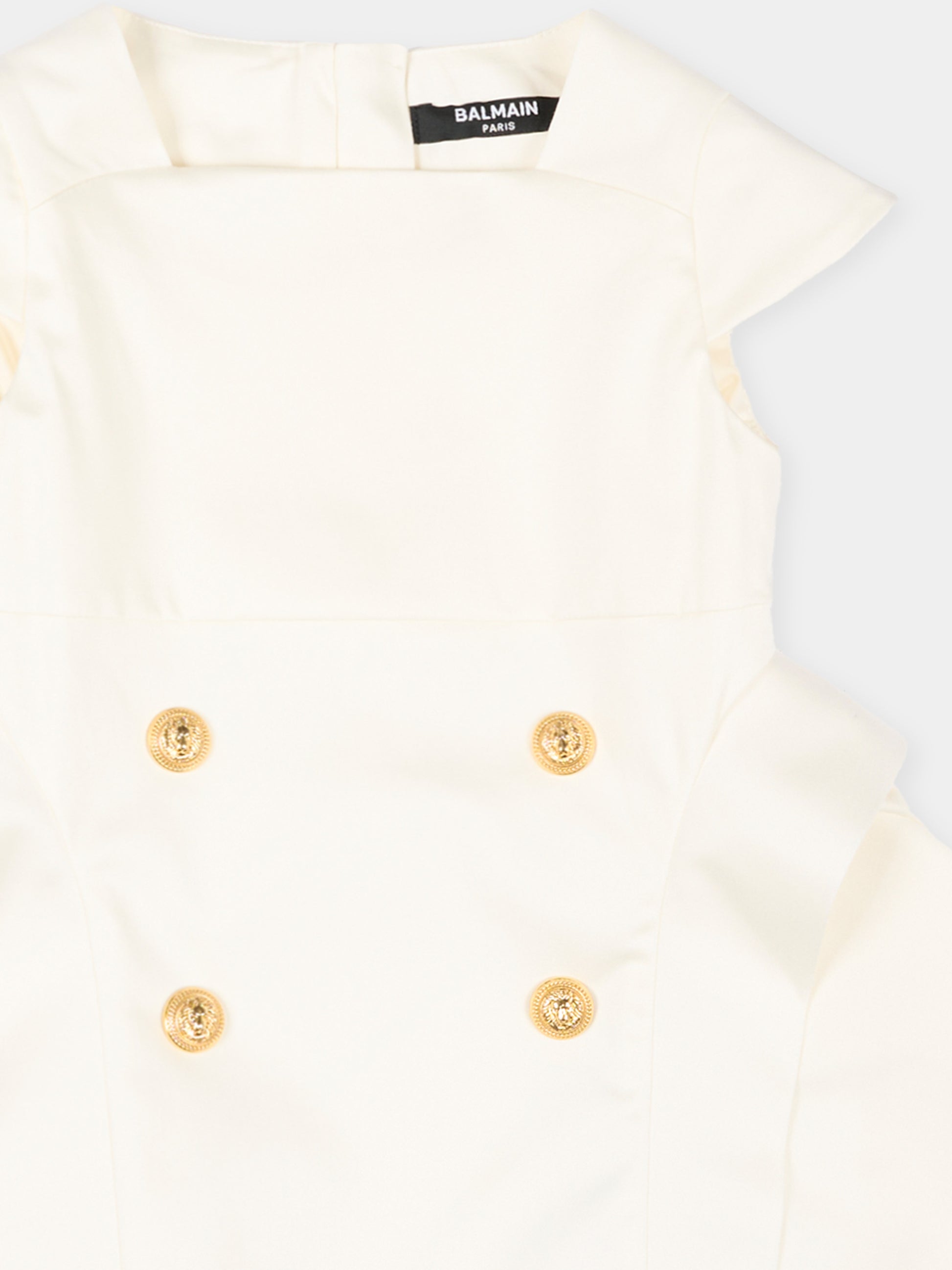 Abito bianco per neonata con bottoni dorati,Balmain Kids,BY1161-P0484 100