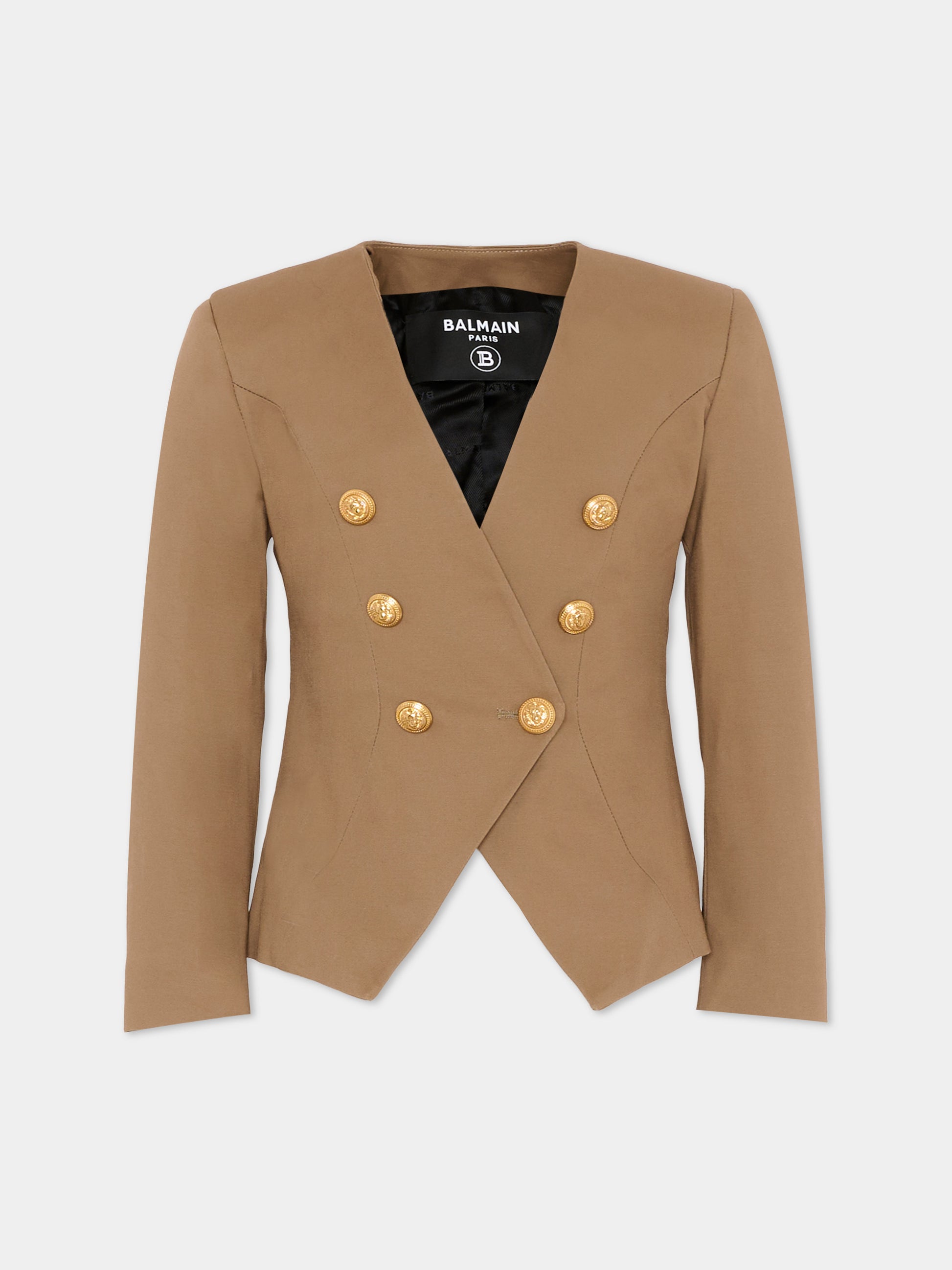 Giacca marrone per bambina con bottoni dorati,Balmain Kids,BY2A24-G0197 315
