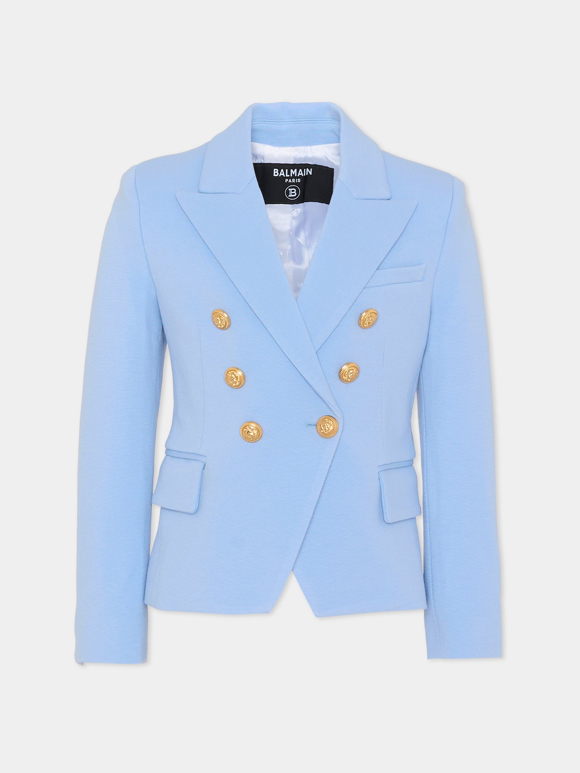 Giacca celeste per bambina con bottoni oro,Balmain Kids,BY2A64-J0371 652