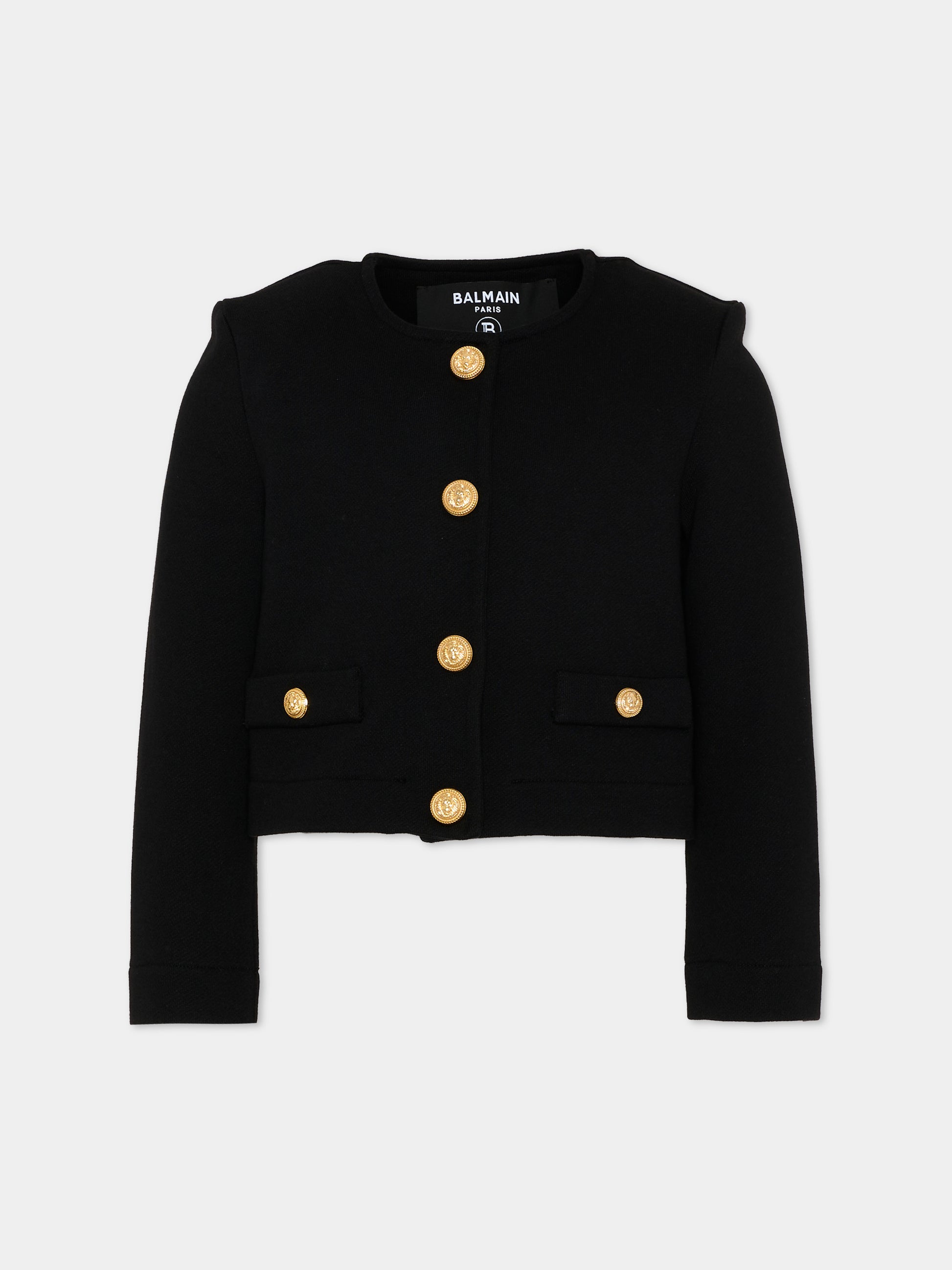 Giacca nero per bambina con bottoni dorati,Balmain Kids,BY2B04-Z3183 930BC