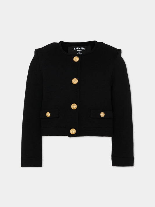 Giacca nero per bambina con bottoni dorati,Balmain Kids,BY2B04-Z3183 930BC