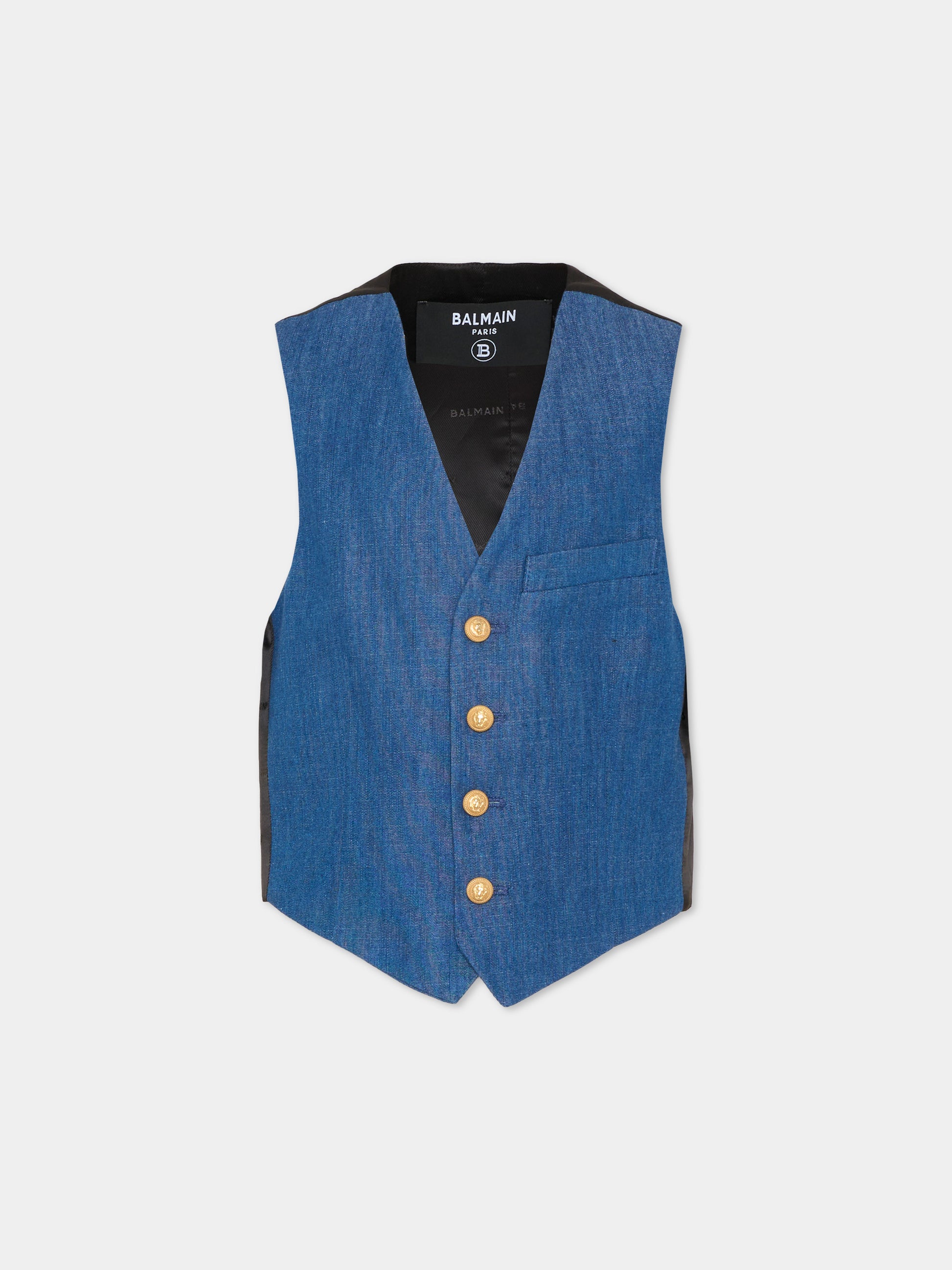 Panciotto blu per bambino con logo,Balmain Kids,BY2P82-P0588 625