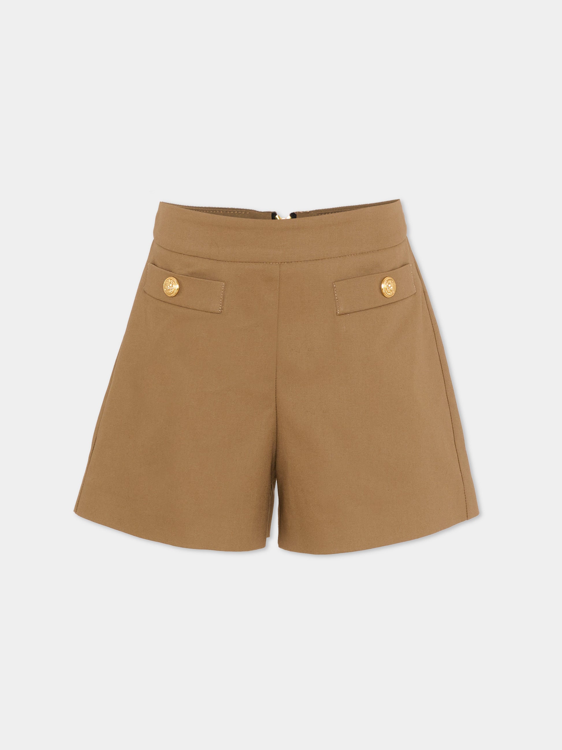Shorts eleganti beige per bambina con bottoni oro,Balmain Kids,BY6B19-G0197 315