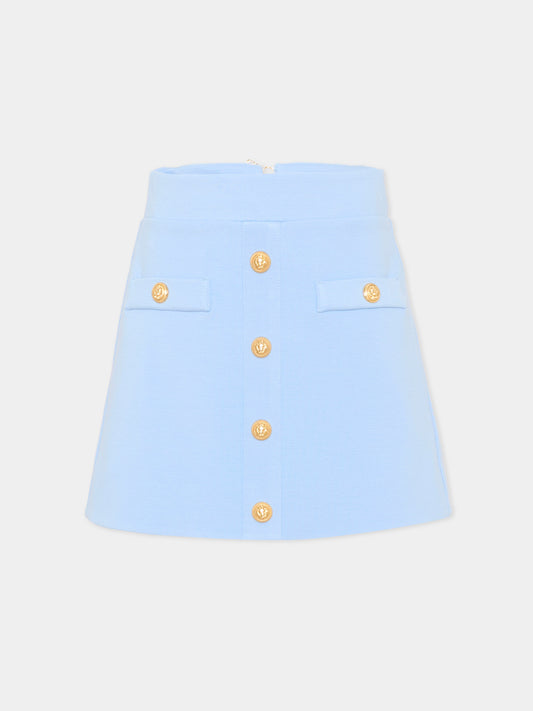 Gonna celeste per bambina con bottoni,Balmain Kids,BY7A71-J0371 652